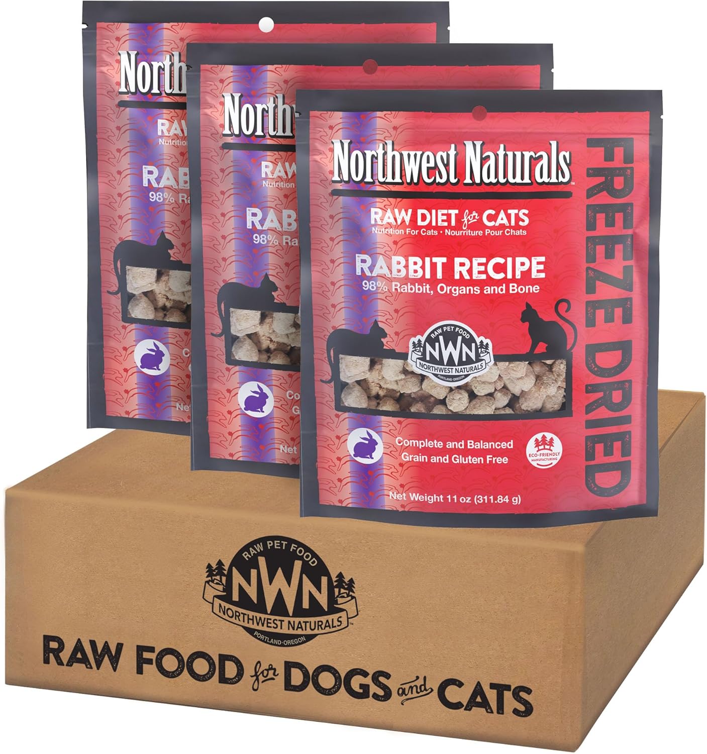 Northwest Naturals Freeze-Dried Rabbit Cat & Kitten Food – Bite-Sized Nibbles – Healthy, Limited, Human-Grade Ingredients, All-Natural, High-Protein Raw Diet – Complete & Balanced – 11 oz (Pack of 3)