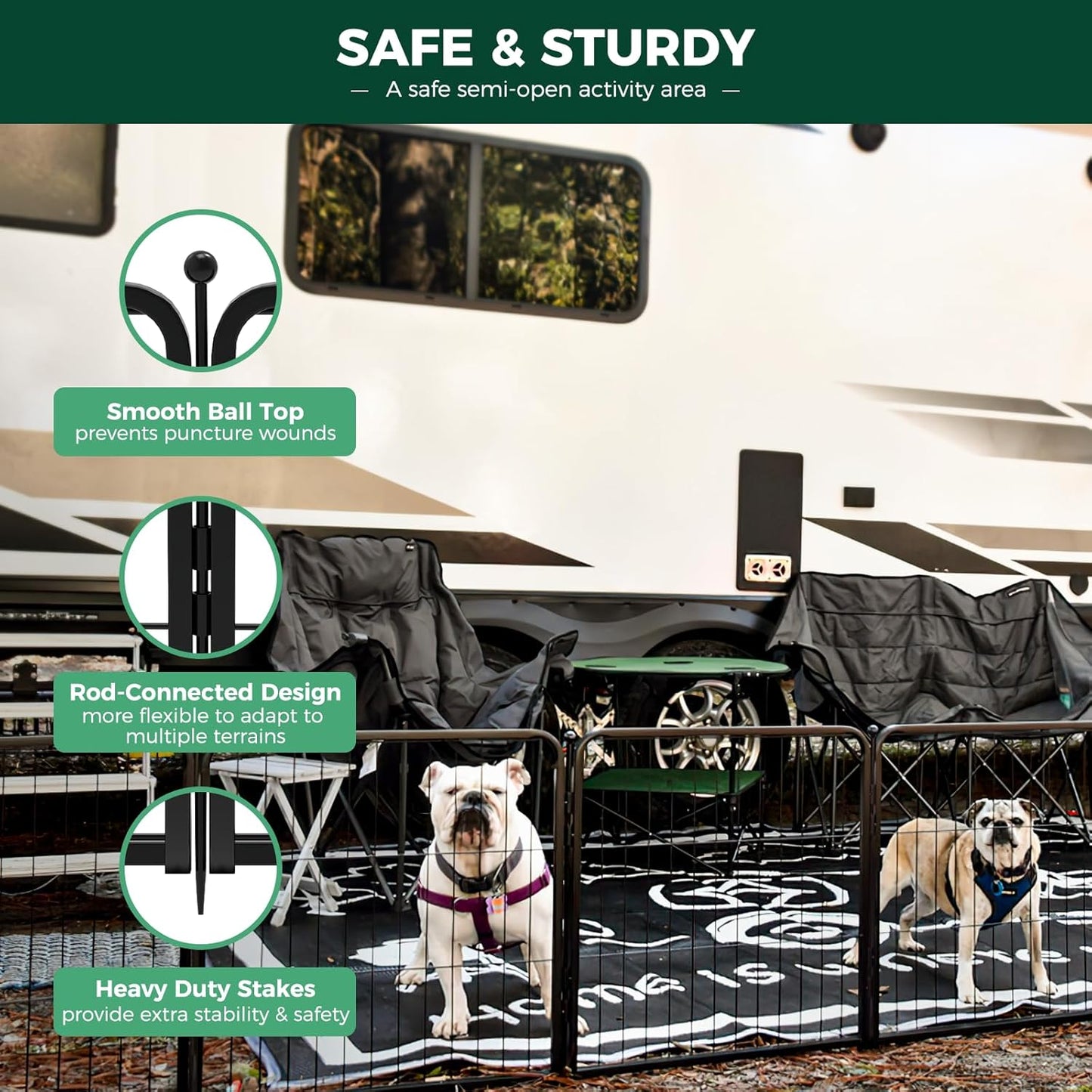 FXW Rollick Unleashed Dog Playpen for Indoor, Yard, RV Camping, 24 inch 32 Panels for Small and Puppy Dogs, Black│Patented