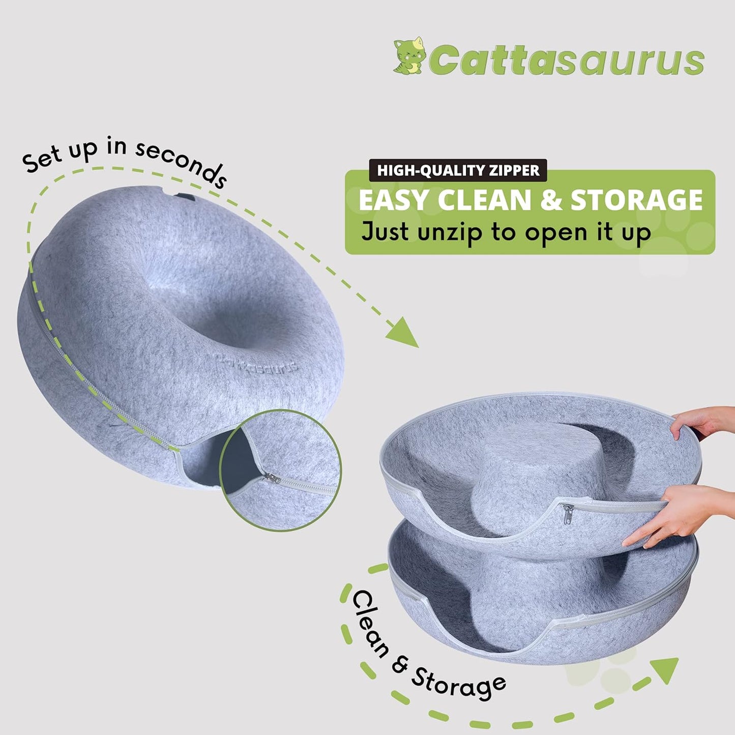 CATTASAURUS Peekaboo Cat Cave for Multiple & Large Cats Up to 30-45 Lbs, Scratch Detachable & Washable Tunnel Bed, Comfy Donut Cat Cave (Light Gray, Large)