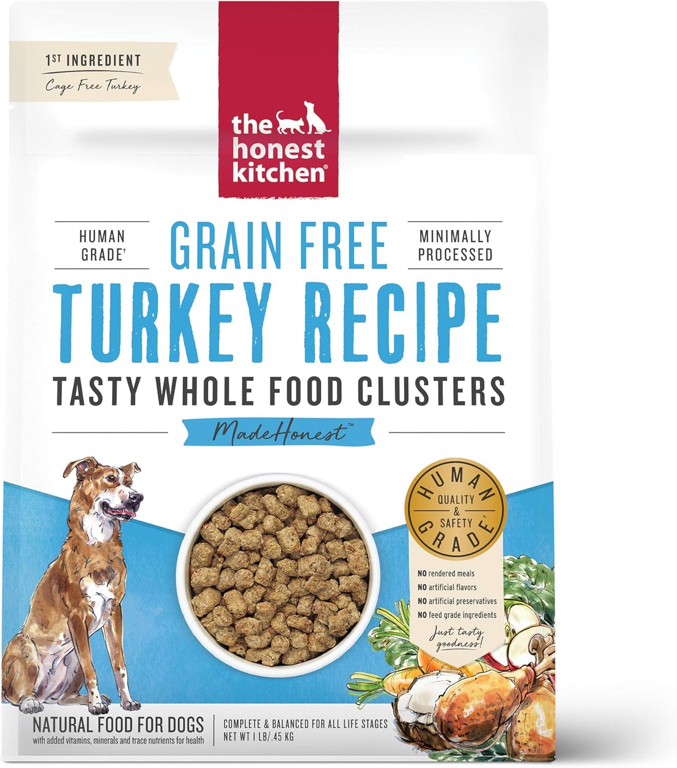 The Honest Kitchen Whole Food Clusters Grain Free Turkey Dry Dog Food, 1 lb Trial Pouch