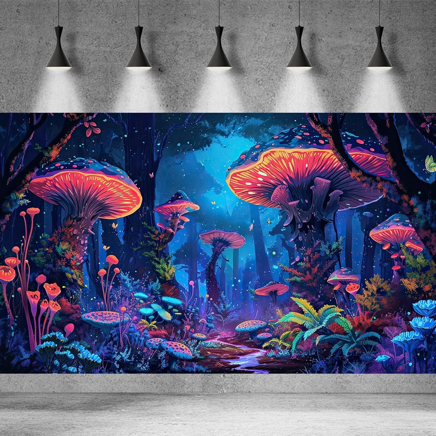 Mushrooms Aquarium Background Fantasy Bright Flowers Butterflies Fish Tank Backdrop Decoration Poster Trippy Wonderland Landscape with Giant Mystical Mushrooms Terrarium Background Decor 60x24in