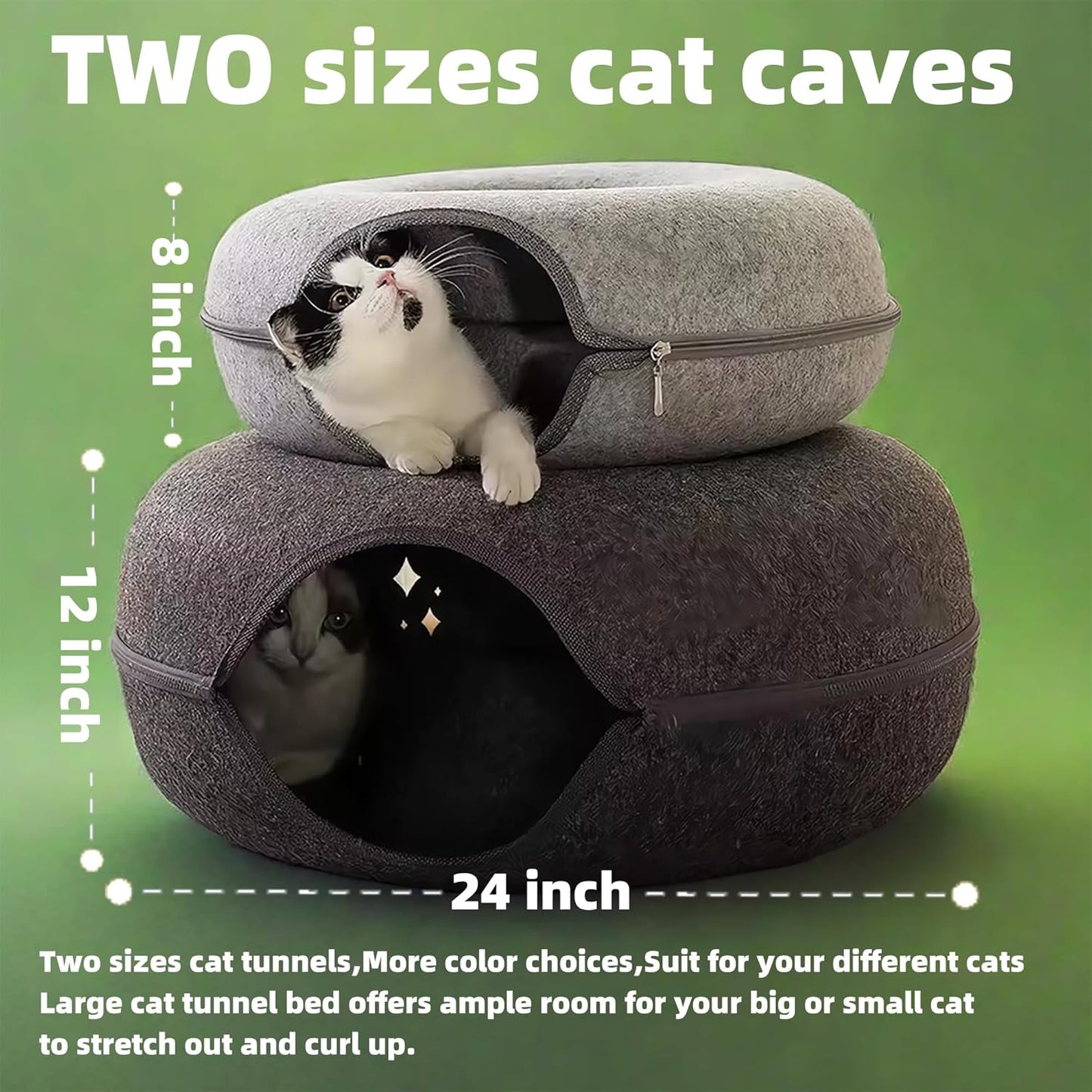 Donut Cat Tunnel Bed Peekaboo Cat Cave for Large Cats Up to 30 Lbs, Kitty Interactive Playing Tent House for Multiple Cats,Detachable,Scratch Resistant (Brown, Medium - 20 Inch Diameter)