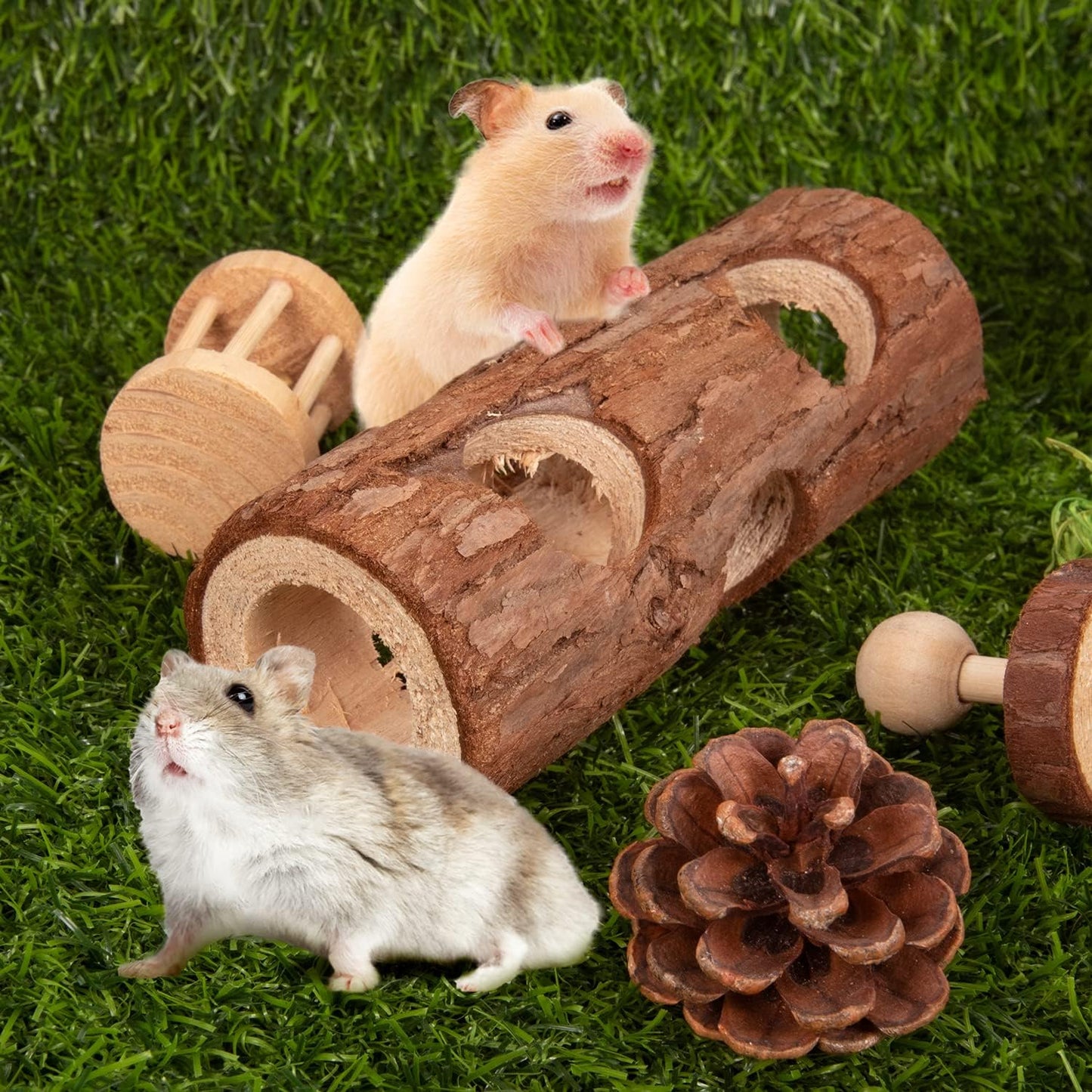 Sofier Hamster Toys Hamster Accessories for Cage Natural Guinea Pig Toys and Chews for Teeth Rat Toys Chinchilla Toys Wood Hideout Bridge Apple Wood Sticks