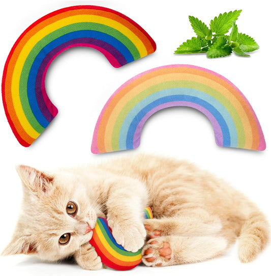 Cat Toys Rainbow Pillows, Catnip Toys for Indoor Cats Kitten, Soft and Durable, Interactive Cat Nip Chew Teeth Toy Kitty Kicker Toys 2 Pack