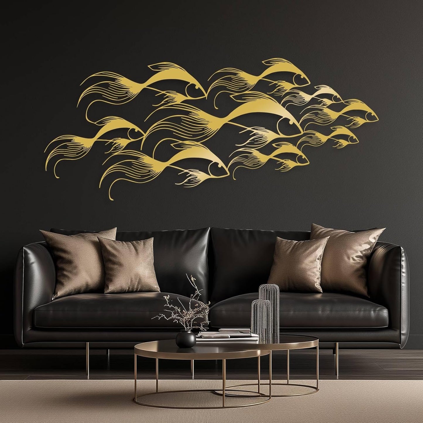 School of Fish Metal Wall Art, Metal Fish Wall Decor, Sea Life Wall Art, Large Nautical Wall Hanging, Modern Beach House Wall Decor, Ocean Themed Artwork for Bathroom (White, 41"x18" | 105x45cm)