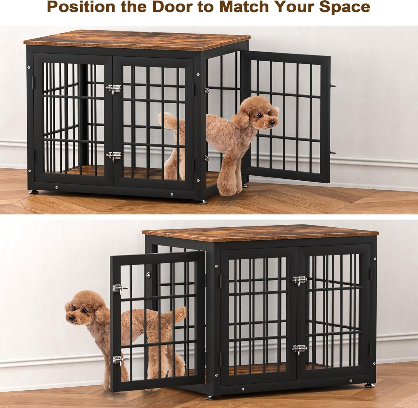 32 Inch Heavy Duty Dog Crate Furniture for Medium and Small Dogs, Decorative Pet House End Table, Wooden Cage Kennel Furniture Indoor, Rustic Brown