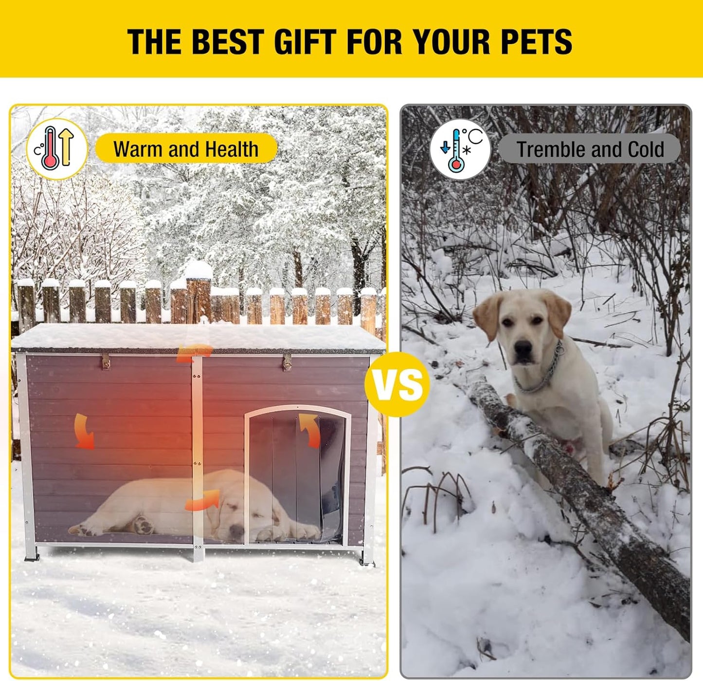 Aivituvin Large Dog House with Insulated Liner for Outdoor, Waterproof Outsides Heated Dog Kennel for Small Medium Large Dog with All-Around Iron Frame