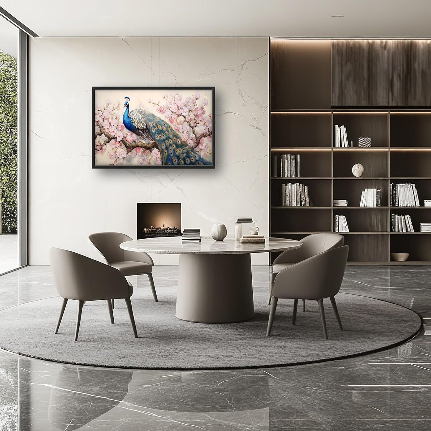 Quorin Peacock Large Wall Art Elegant Peacock Pictures Wall Decor Pink Flower Tree Canvas Print Painting Artwork for Bathroom Living Room Bedroom 36L x 24W