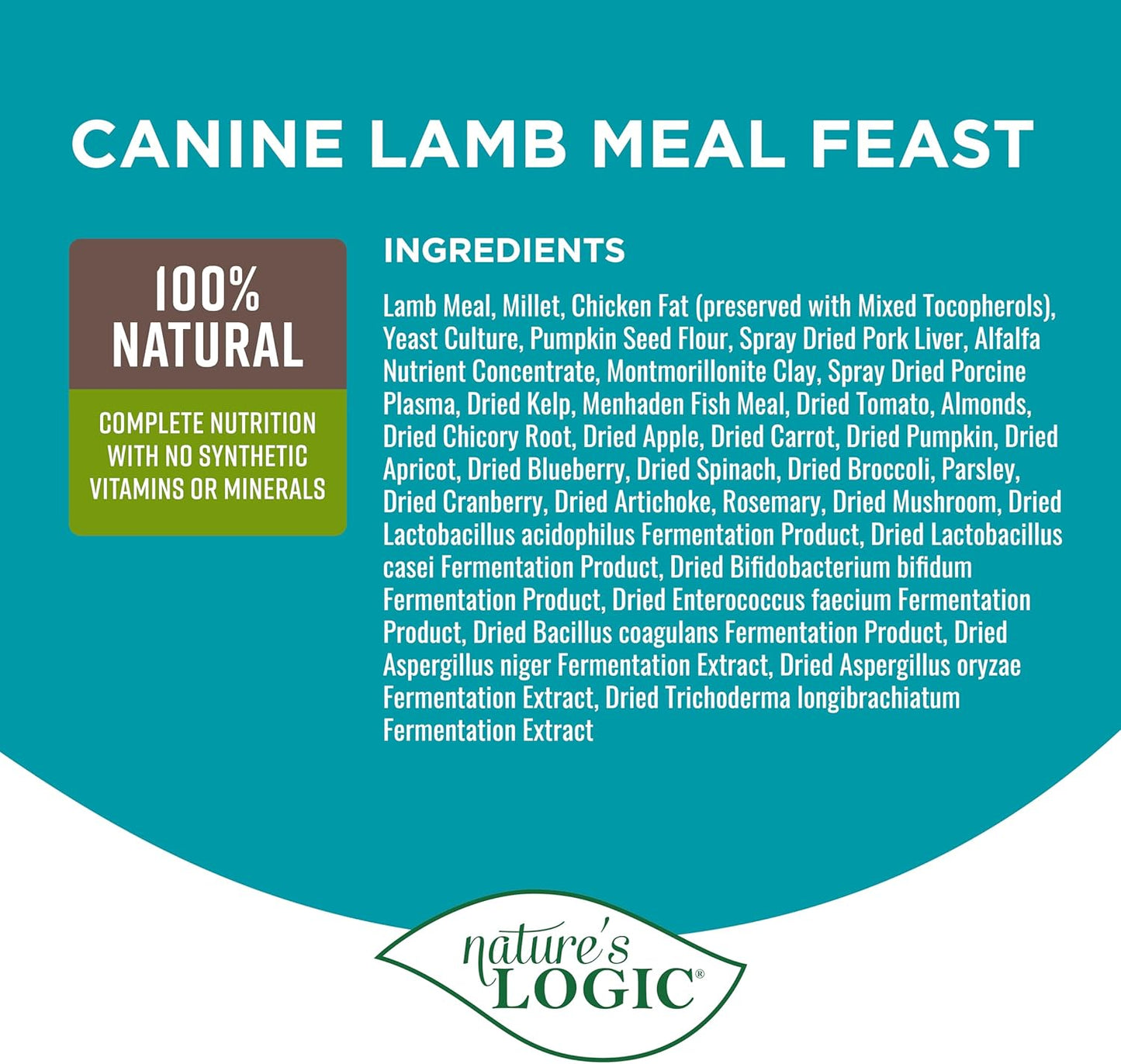 Nature's Logic Dry Dog Food - 100% Natural - No Synthetics - For All Ages, Sizes, Breeds - Free From Common Allergens, High Protein - Lamb Meal Feast, 4.4lbs