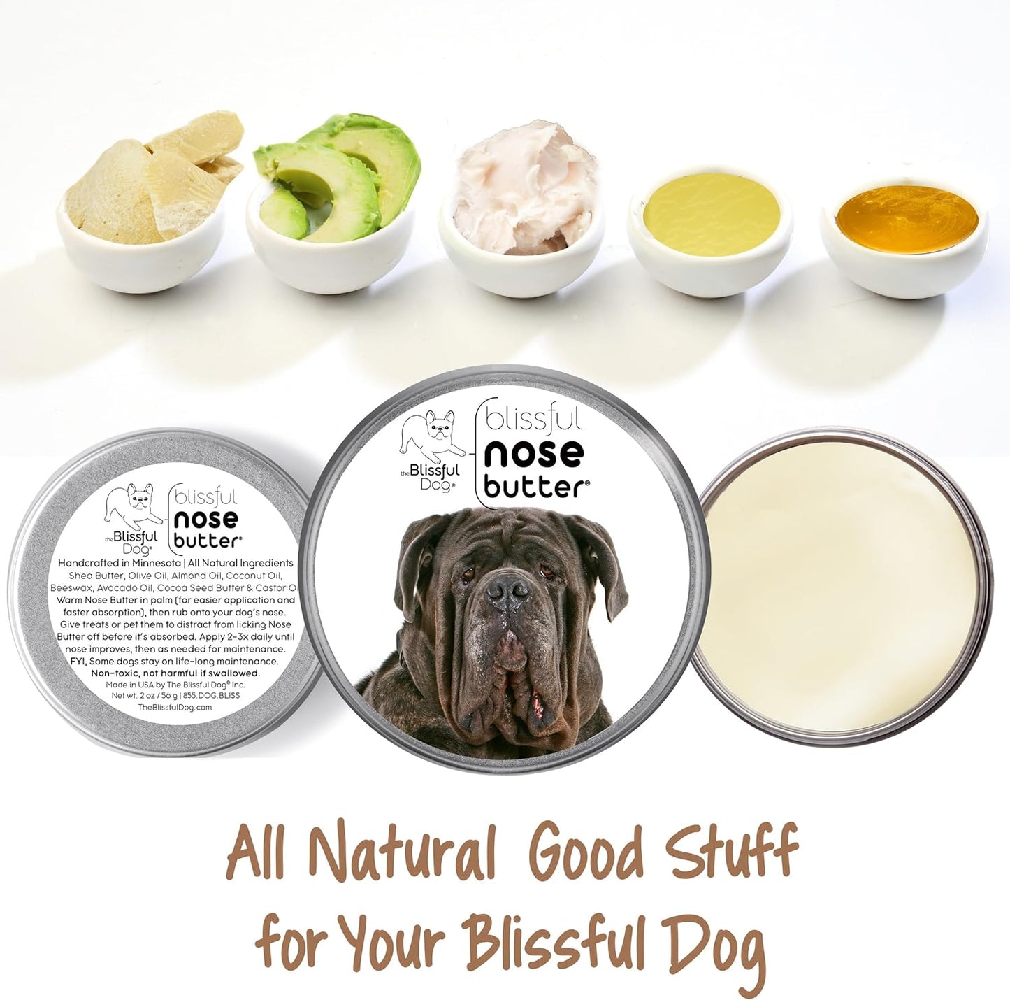 The Blissful Dog Neapolitan Mastiff Nose Butter for Dry, Cracked Skin, Lick-Safe Dog Nose Balm with Moisturizing Shea Butter, Almond, Olive, and Essential Oils, Pet Supplies, Uncented, 2 oz.