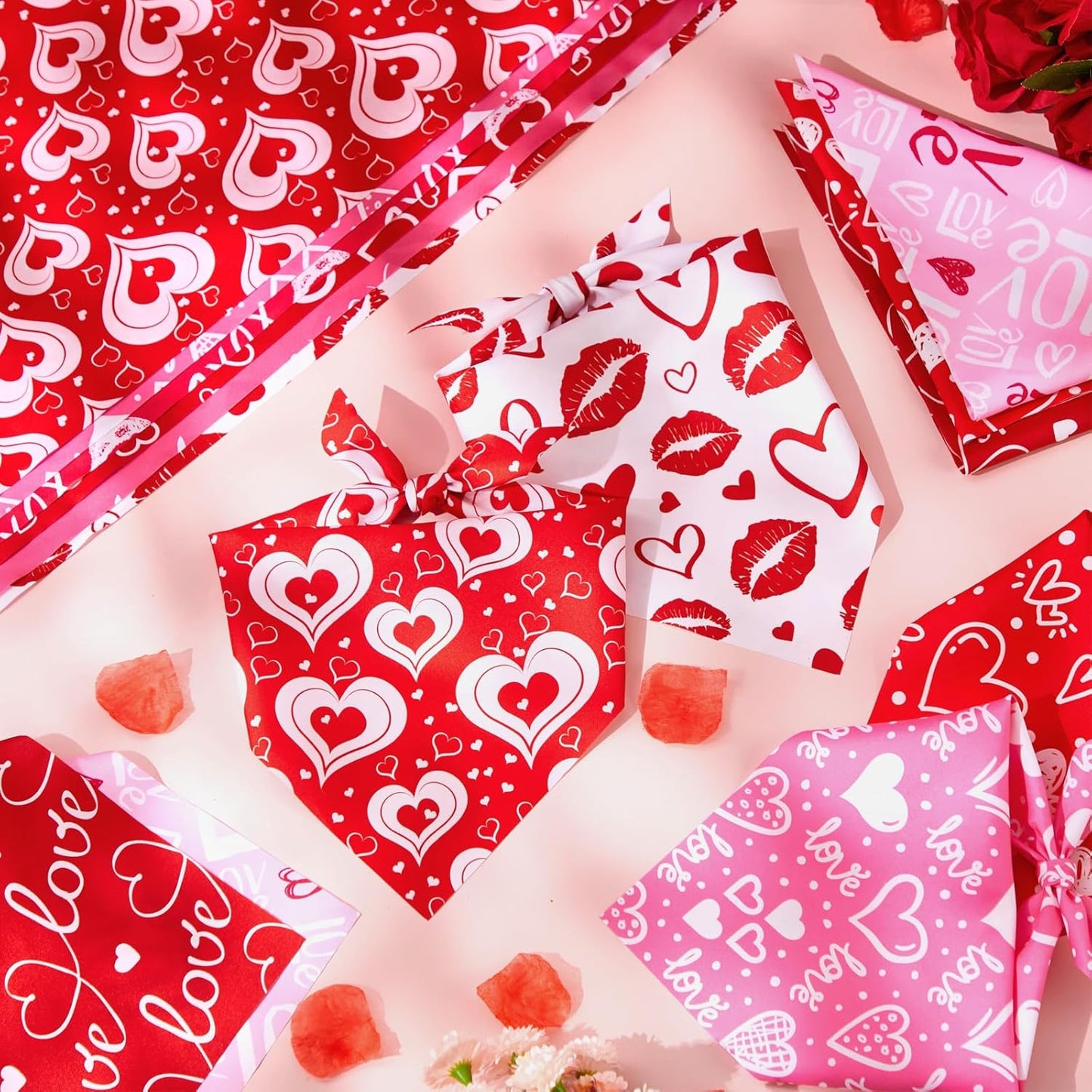 Weewooday 50 Pcs Valentine Dog Bandanas Bulk for Dogs Soft Bibs Adjustable Triangle pet Bandana for Small Medium Large Costume(Heart Pattern, 19.7 x 13.8 x 13.8 Inch)