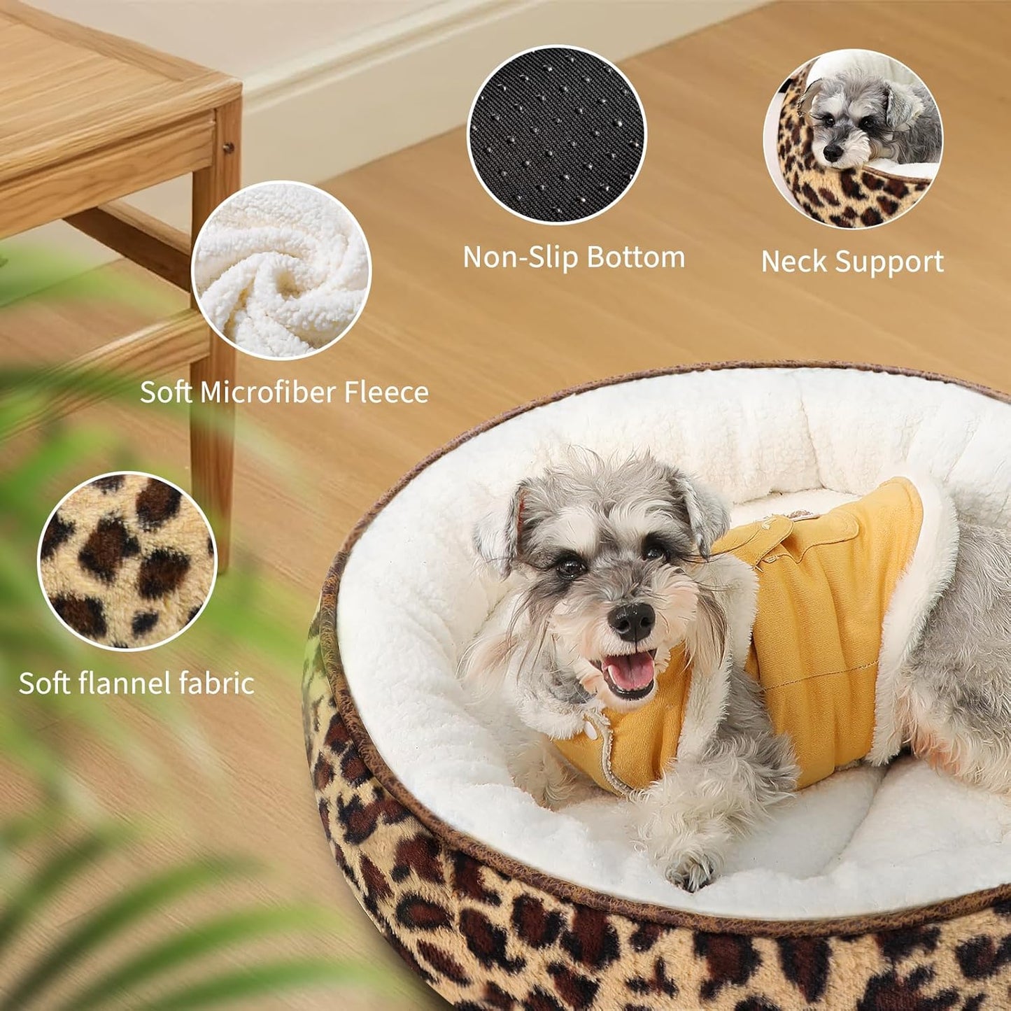 Cat Bed, 20In Dog Beds for Small Dogs, Calming Cat & Dog Beds for Indoor Pets, Pet Beds Comfortable Donut Round Ultra Soft (Leopard, Medium 23in)