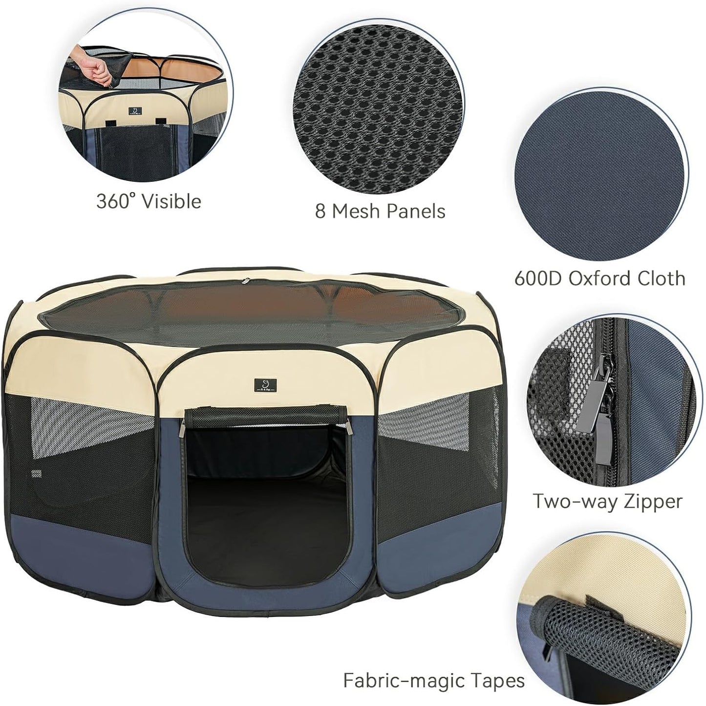 A4Pet Collapsible Playpen, 39.5” Portable Dog Playpen with Bowl, Suitable for Puppies, Kittens, and Small Animals, Removable Zipper & Mesh Panel(16”W × 10”H)