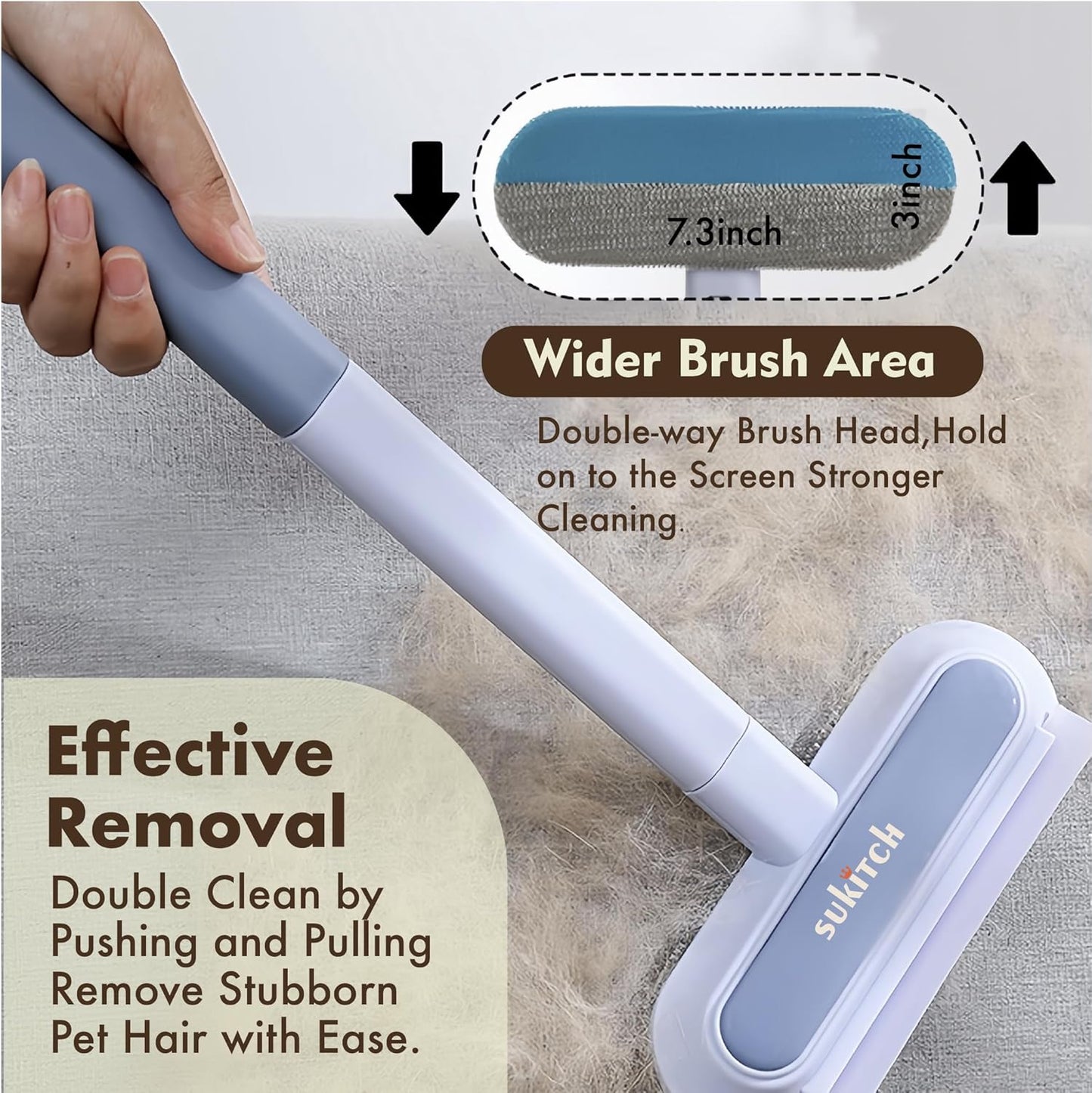 Pet Hair Remover for Couch, Grey, 17.3Inch, Durable, Reusable, Washable Lint Cleaner for Dog and Cat Hair, Gentle on Furniture, Effective on Carpets, Clothing, Bedding