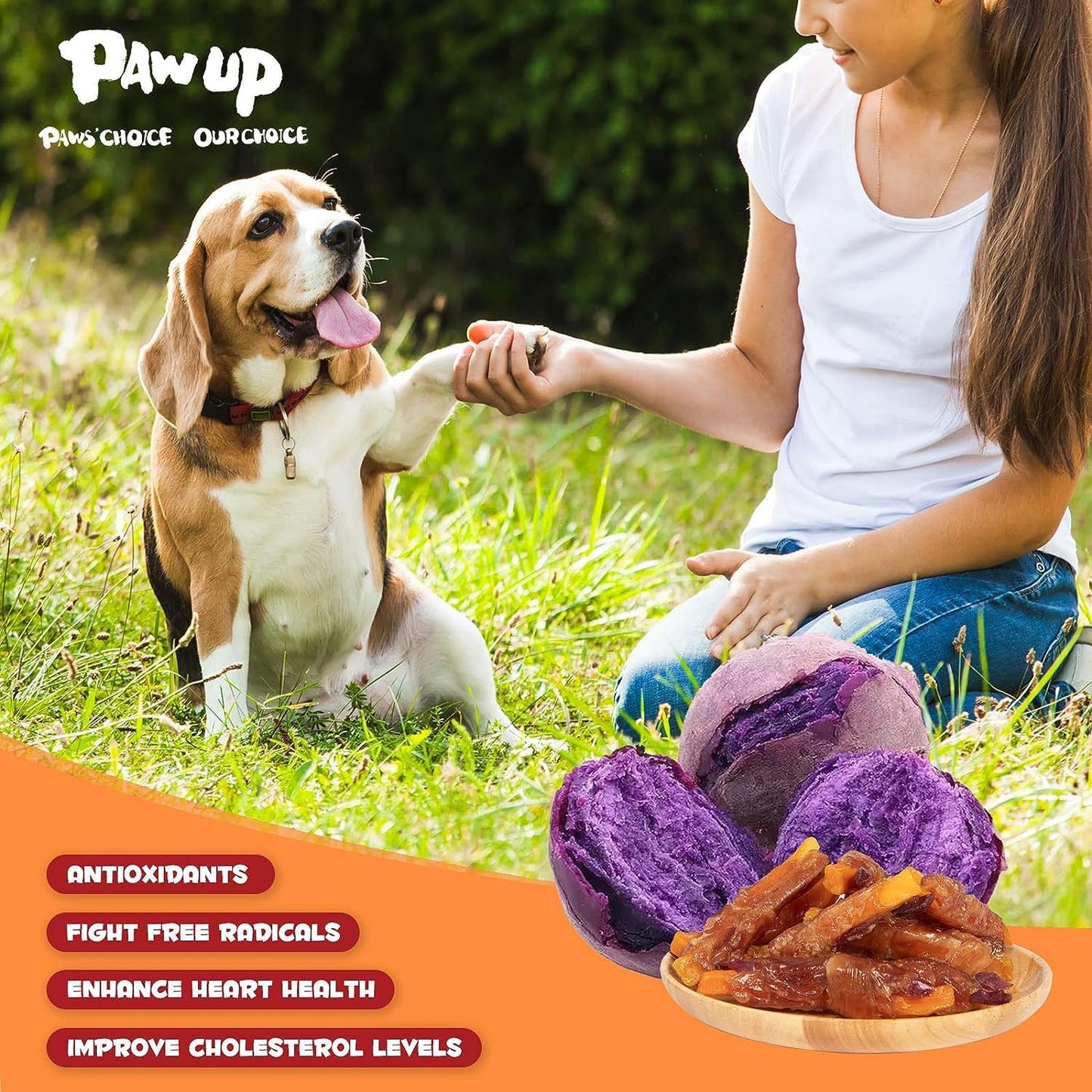 PAWUP Chicken Sweet Potato Dog Treats, Double Sweet Potato Chews with Taurine, Healthy Pet Snacks for Small Medium Large Dogs, 12.5 oz