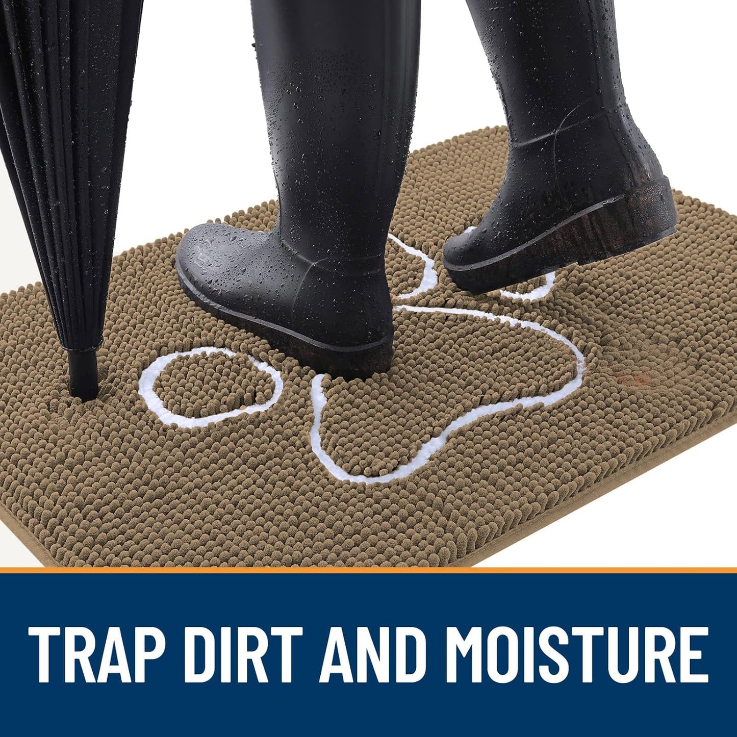 OLANLY Door Mat for Muddy Dog Paws 40x32, Ultra Absorbent Chenille Mud Doormat with Paw Print Design, Non-Slip Washable Doormat for Indoor Entryway, Quick-Dry Pet Bed Mats for Dirty Dogs, Tan