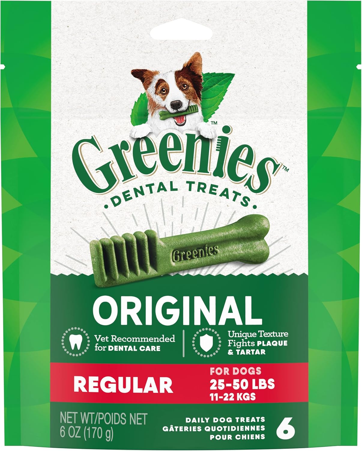 Greenies Original Regular Dental Dog Treats, 6 oz. Pack (6 Treats)