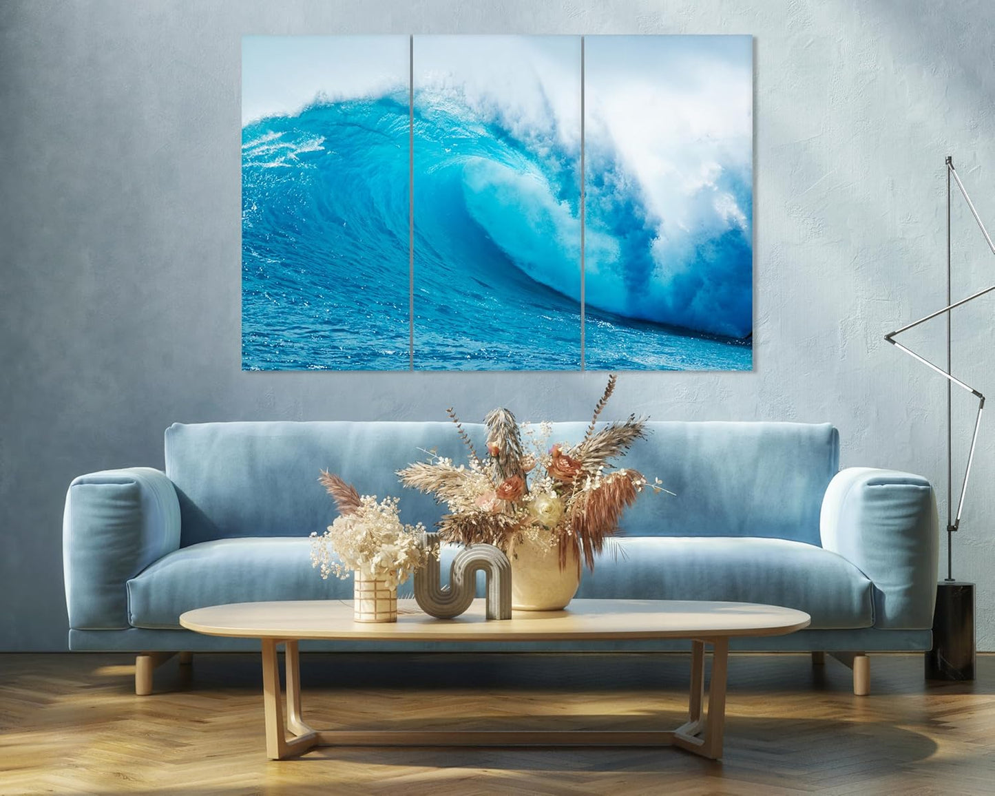 Nature Wall Art Prints - Ocean Forest Mountain Lake Canvas Landscapes - Small to Extra Large Living Room Bedroom Kitchen Bathroom Décor (Blue Ocean Wave, 31L" x 47W" - 3 Panels)