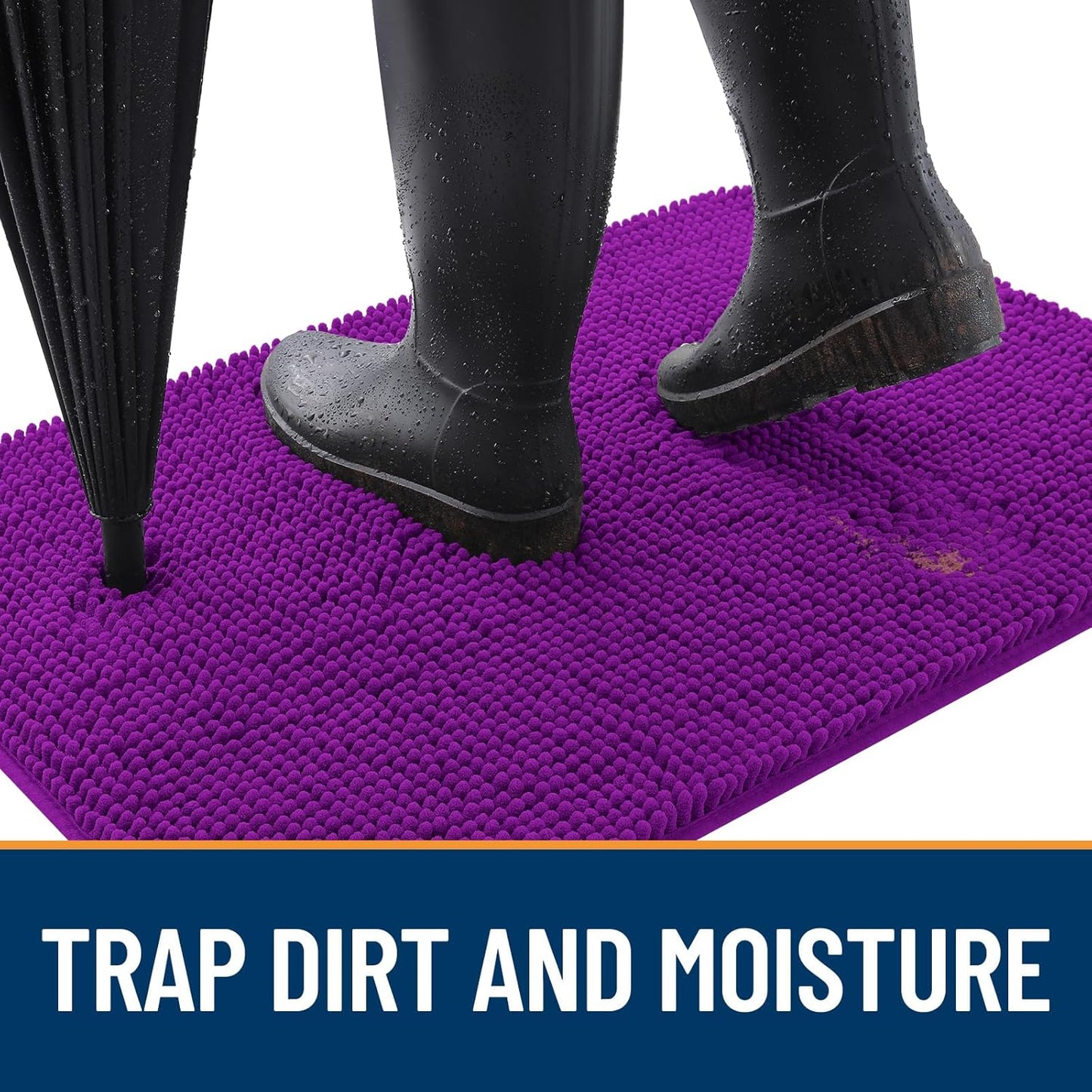 OLANLY Dog Door Mat for Muddy Paws 59x20, Absorbs Moisture and Dirt, Absorbent Non-Slip Washable Doormat, Quick Dry Chenille Mud Mat for Dogs, Entry Indoor Entryway Carpet for Inside Floor, Purple