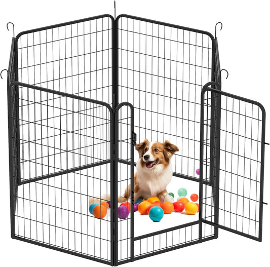 Dog Playpen, Outdoor Dog Fence, 6 Panels, 40" H Dog Pen for Large/Medium/Small Dogs, Heavy Duty Metal Pet Fence with Gate, Portable Dog Fence for RV Camping and Yard (Black)