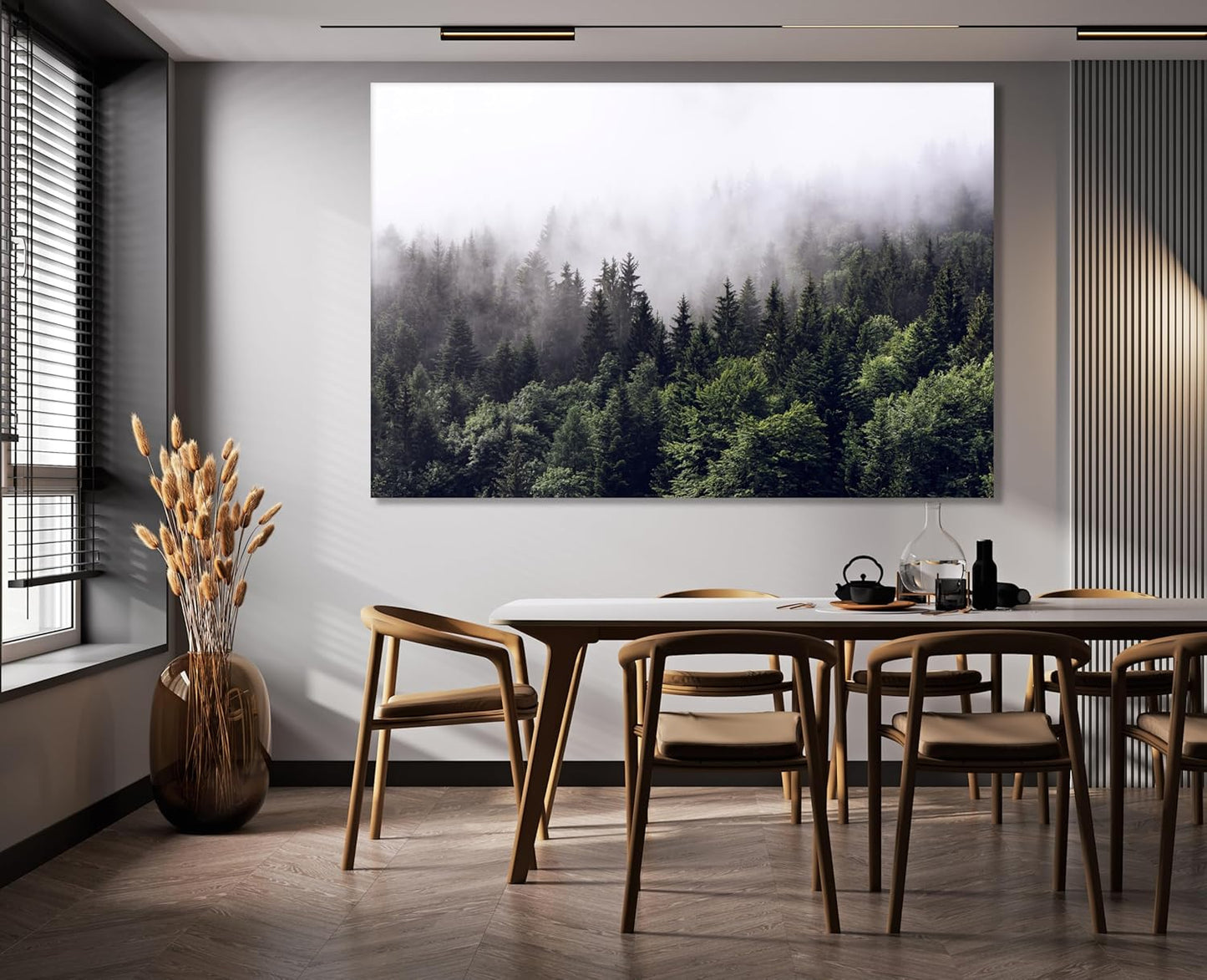 Nature Wall Art Prints - Ocean Forest Mountain Lake Canvas Landscapes - Small to Extra Large Living Room Bedroom Kitchen Bathroom Décor (Foggy Pine Forest, 24L" x 36W")