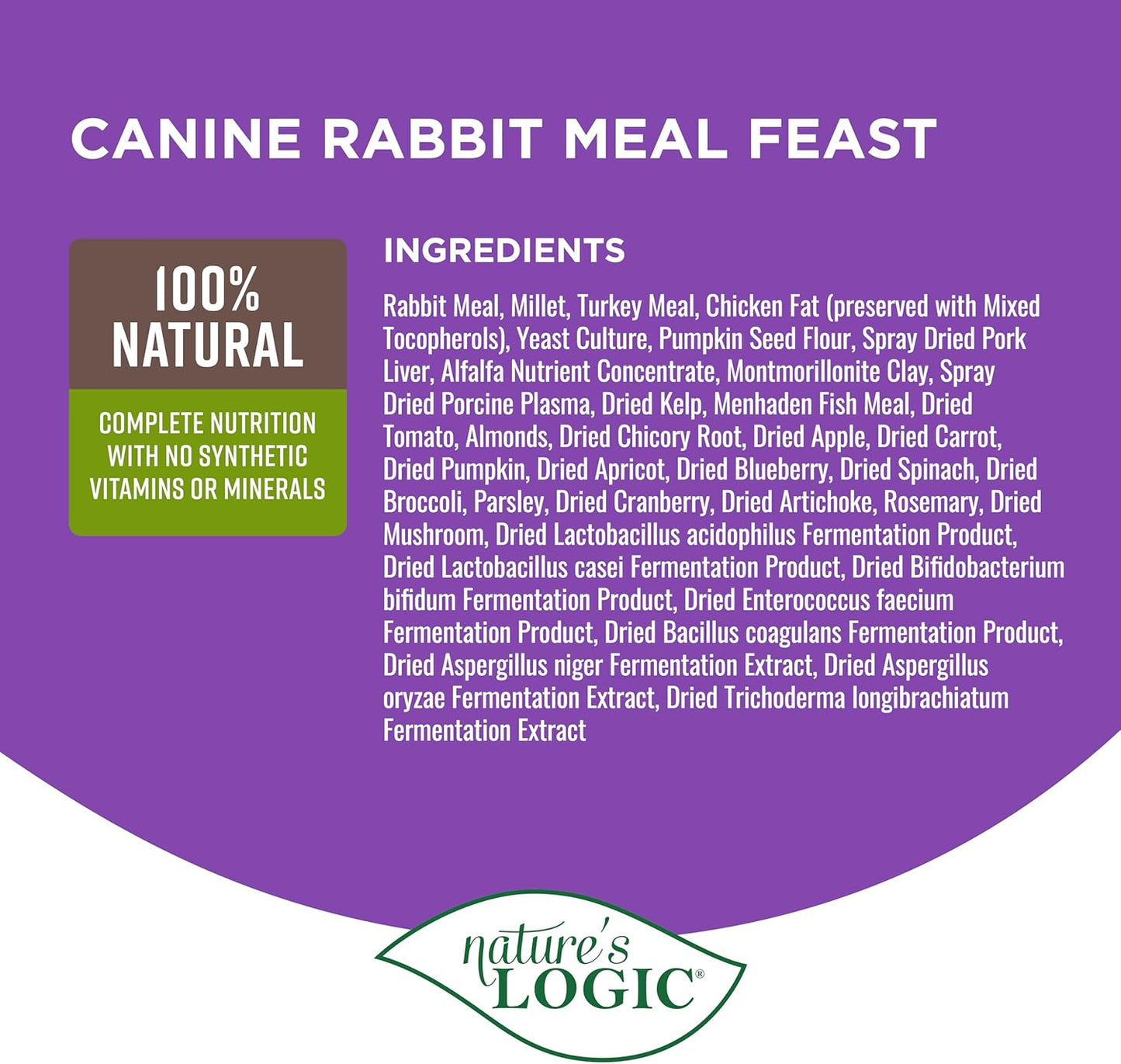 NATURE'S LOGIC Dry Dog Food - 100% Natural - No Synthetics - for All Ages, Sizes, Breeds - Free from Common Allergens, High Protein - Rabbit Meal Feast, 13lbs