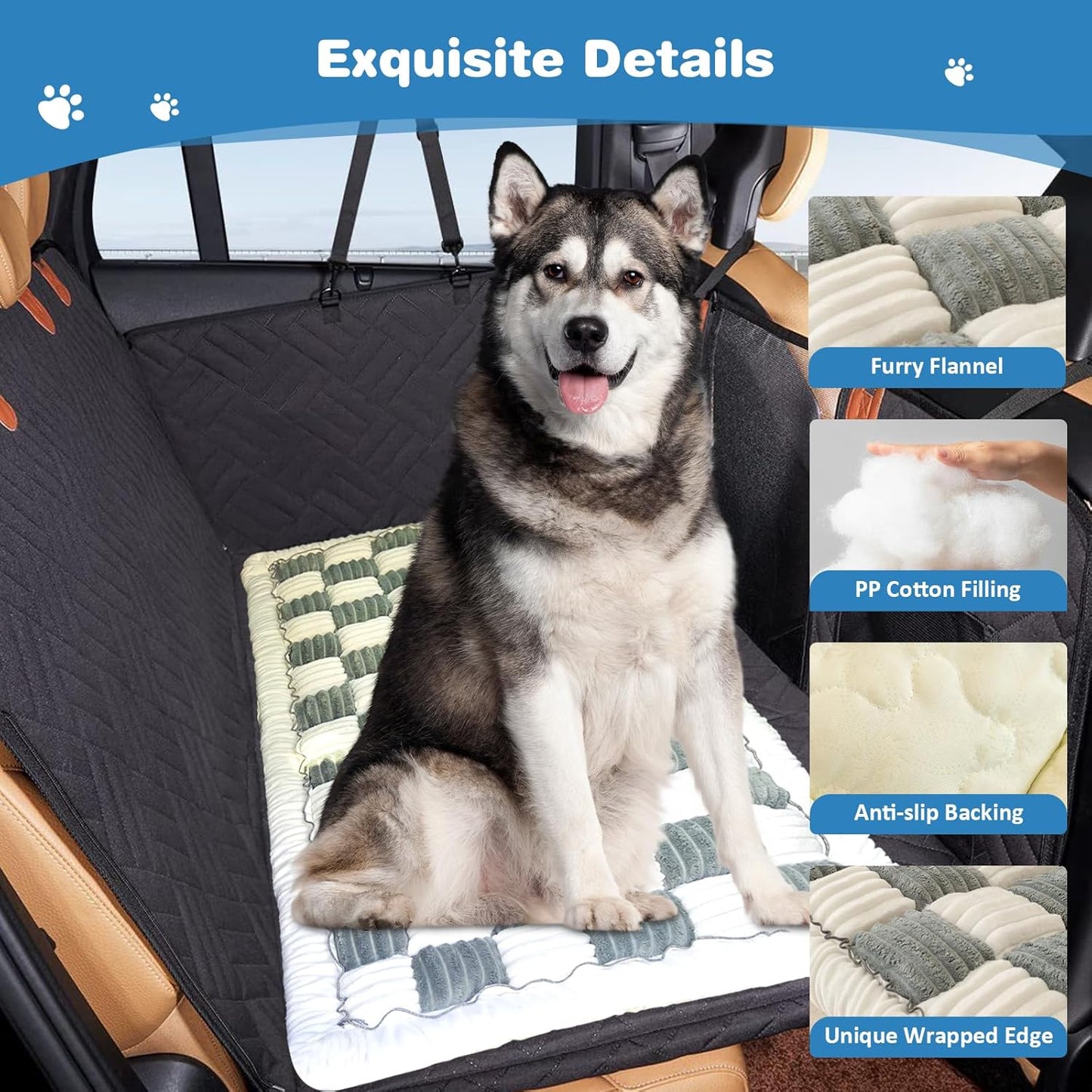 VClife Plaid Dog Car Bed Mat, Non-Slip Backseat Extender Pet Blanket, Washable Dog Bed Mat for SUVs, Sedans & Small Trucks, Portable Travel Pad for Dogs, Wear Resistant, Pet Friendly, Gray, 51"×23.6"