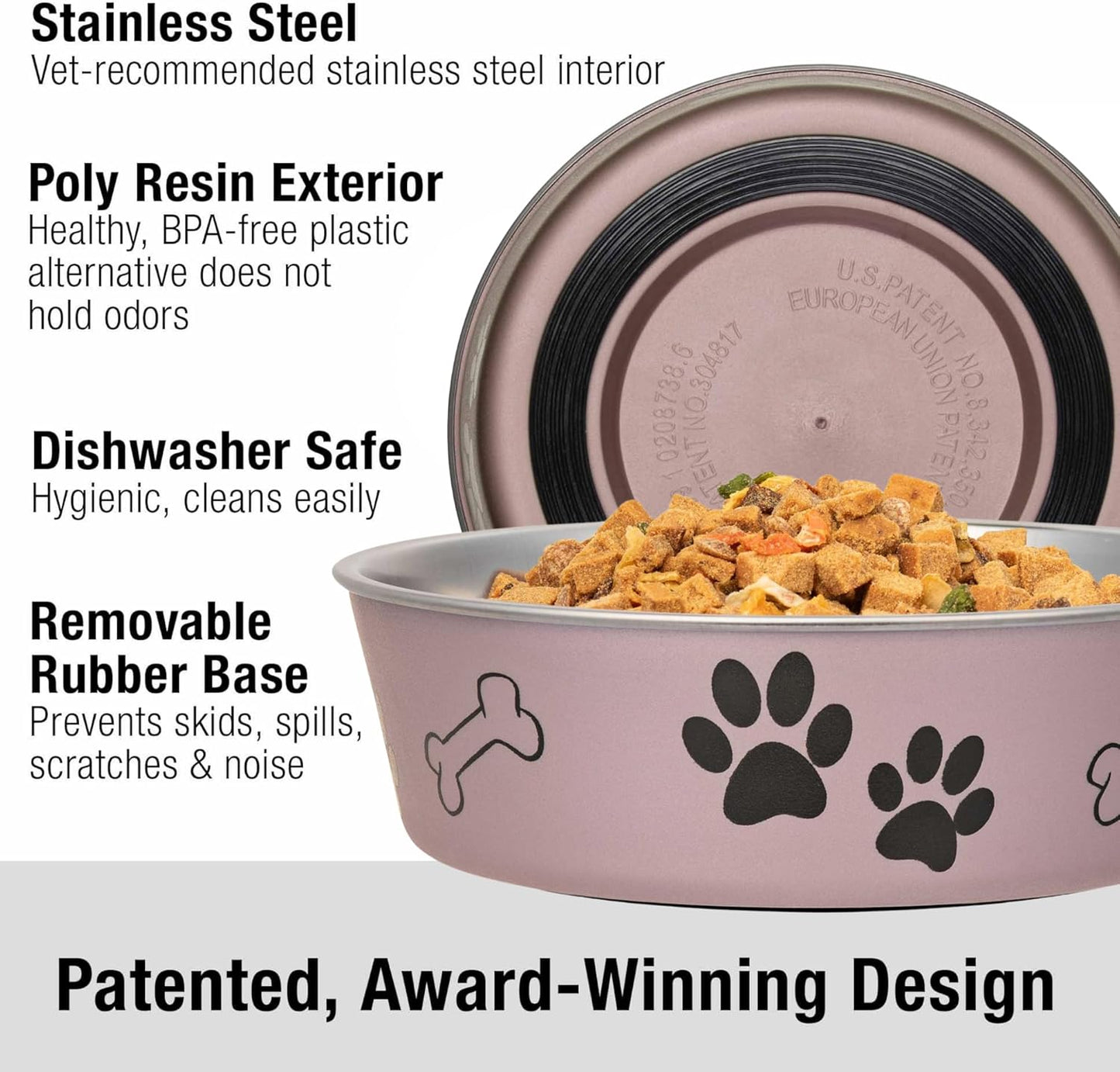 Loving Pets Bella Dog Bowls- Stainless Steel Dog & Cat Bowls - Spill Proof Dog Food Bowl, Cat Bowl, Puppy Essentials & Pet Supplies Great for Home & Travel (X-Large 65-100lbs, Grape)