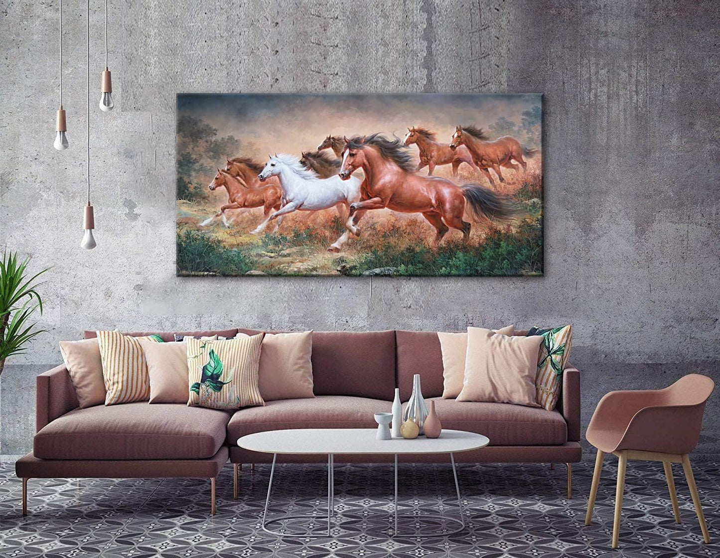 Yxbhhym Large Wall Art Running Horse Canvas Wall Art Animal Picture Prints Eight Horses Paintings Posters Animal Artwork for Wall Living Room Decor Framed Modern Farmhouse Decoration-24x48inches