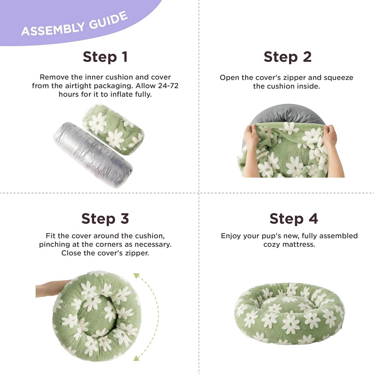 LE SURE Donut Small Dog Bed - Round Cat Beds for Indoor Cats Calming Pet Beds, Cute Modern Beds with Jacquard Shaggy Plush & Anti Slip Bottom, 20 Inch, Green,XS (20x20x6)