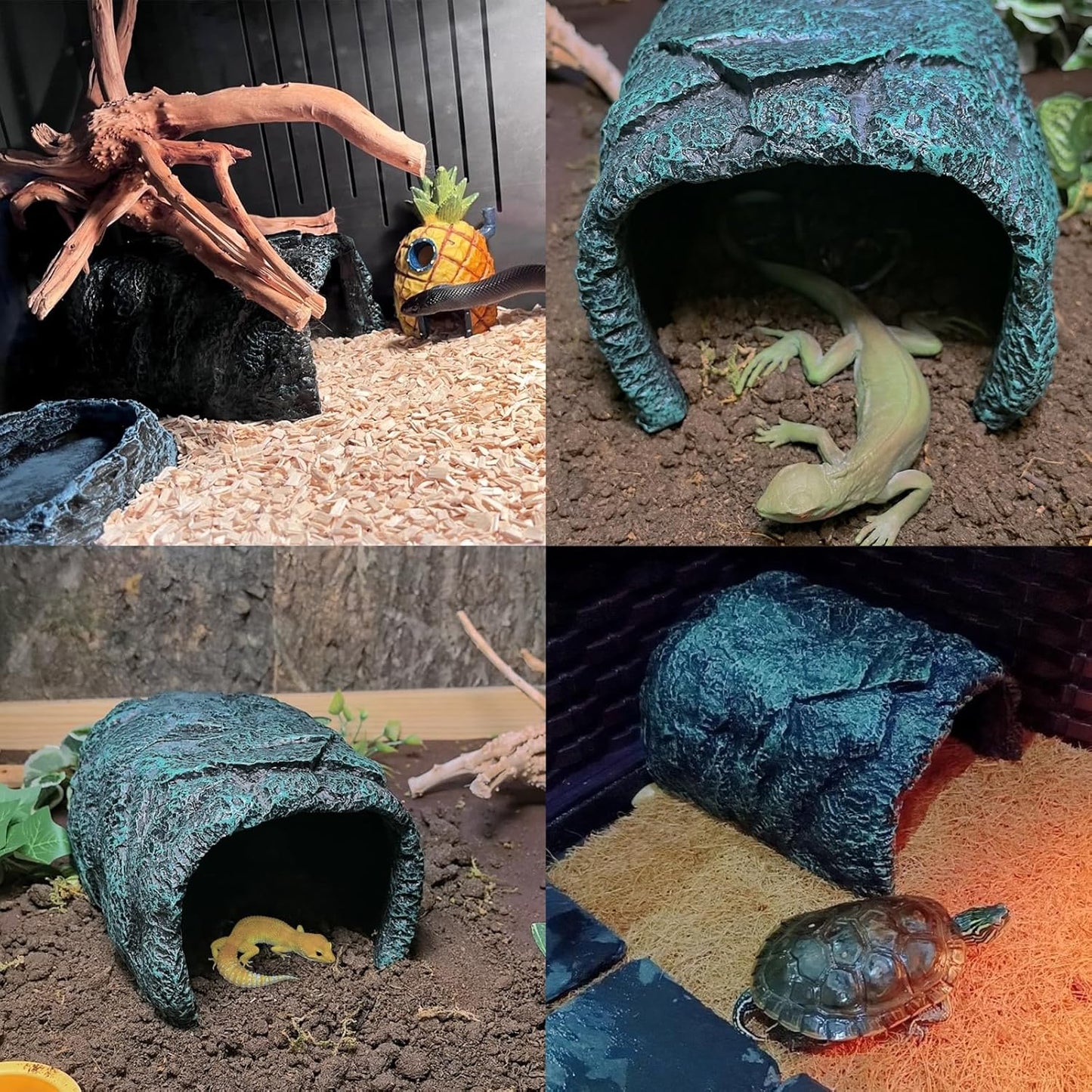 BNOSDM Large Reptile Hideout, Tortoise Hide, Bearded Dragon Hideout Cave Shelter, Resin Turtle Basking Platform, Reptiles Habitat Decor Tank Accessories for Lizards Geckos Snakes Chameleons Frogs