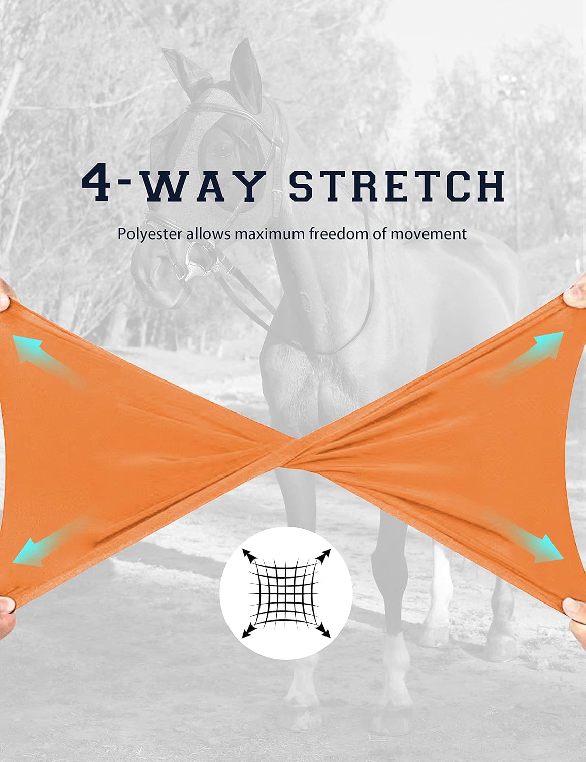 Horse Fly Mask with Ears, UV Protection Mask for Horses, Elasticity Mask with Big Mesh Eye Covers, Snug Fitting Comfortable Breathable Lightweight Red Orange Full Size