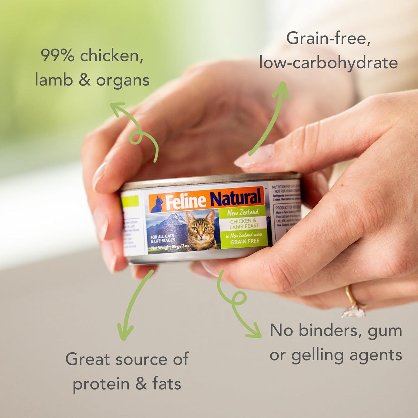 Feline Natural New Zealand Canned Catfood Wet Food, High-Meat, Low-Carb, & Grain Free Cat Food Wet, Chicken & Lamb Feast, 3 oz, Pack of 24