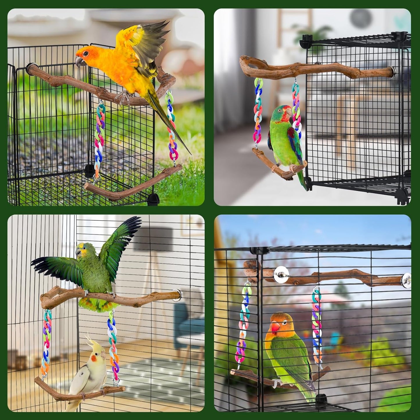 Bird Swing Toys, Standing Bird Perch with Natural Grape Wood, U Shape Hangable Birdcage Accessories, Birds Chewing Toy for Budgerigars, Parakeets, Cockatiels, Conures, Lovebirds, Finches (1Pack)