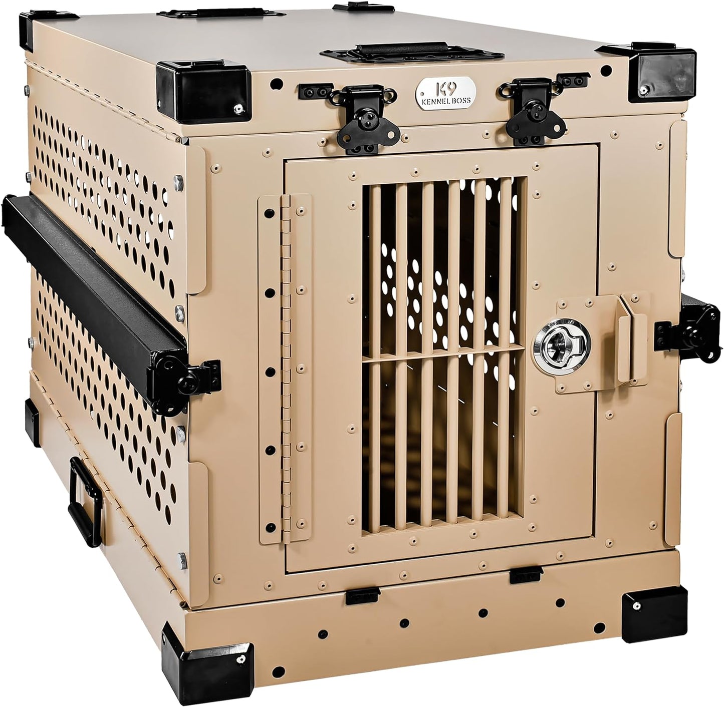 Heavy Duty Fully Collapsible Powder-Coated Aluminum Dog Crate - Small (Tan)
