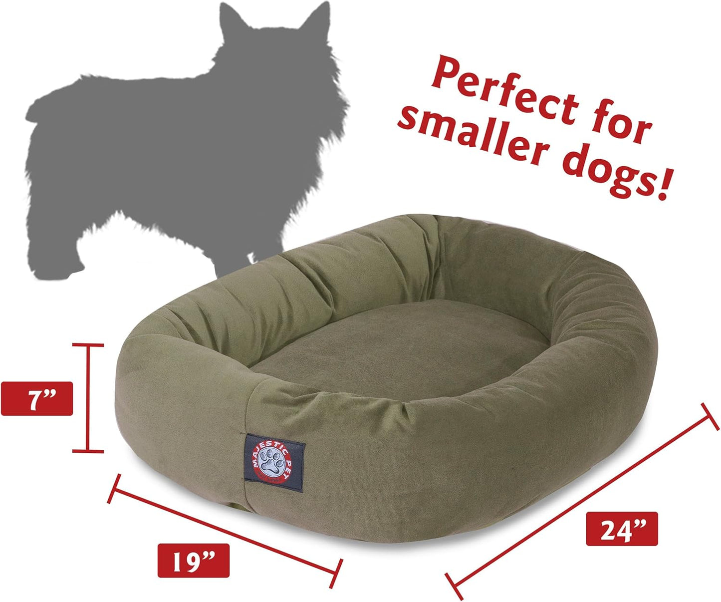 Majestic Pet 24 Inch Suede Calming Dog Bed Washable 24x19x7 (Inch) – Cozy Soft Round Donut Dog Bed with Spine Support for Dogs to Rest Their Head - Pet Bed Small – Sage