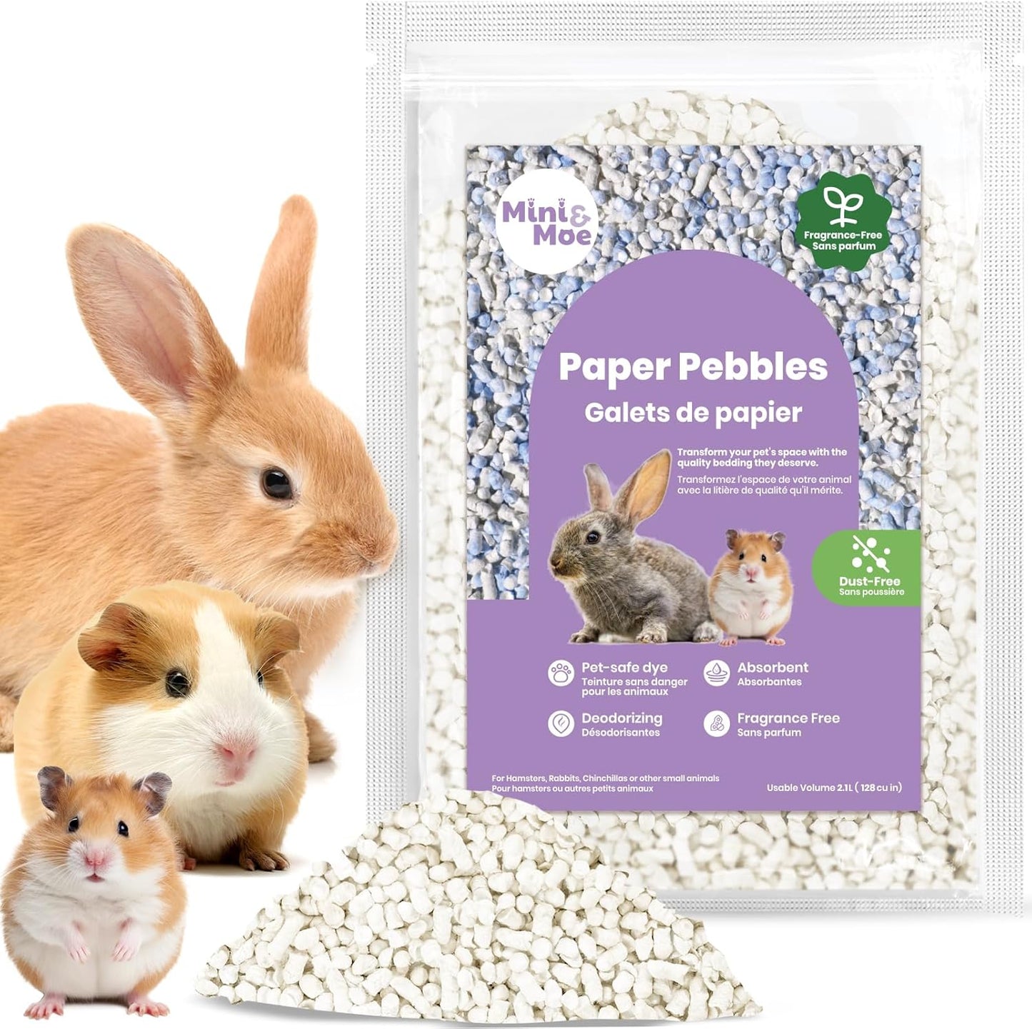 mini&moe Rabbit Litter Paper Pellet Bedding: Hamster Bedding Odor Control & Moisture Absorbent Natural Paper Pellet Bedding - for Small Animal Guinea Pigs,Rabbits Bedding 1.98lb