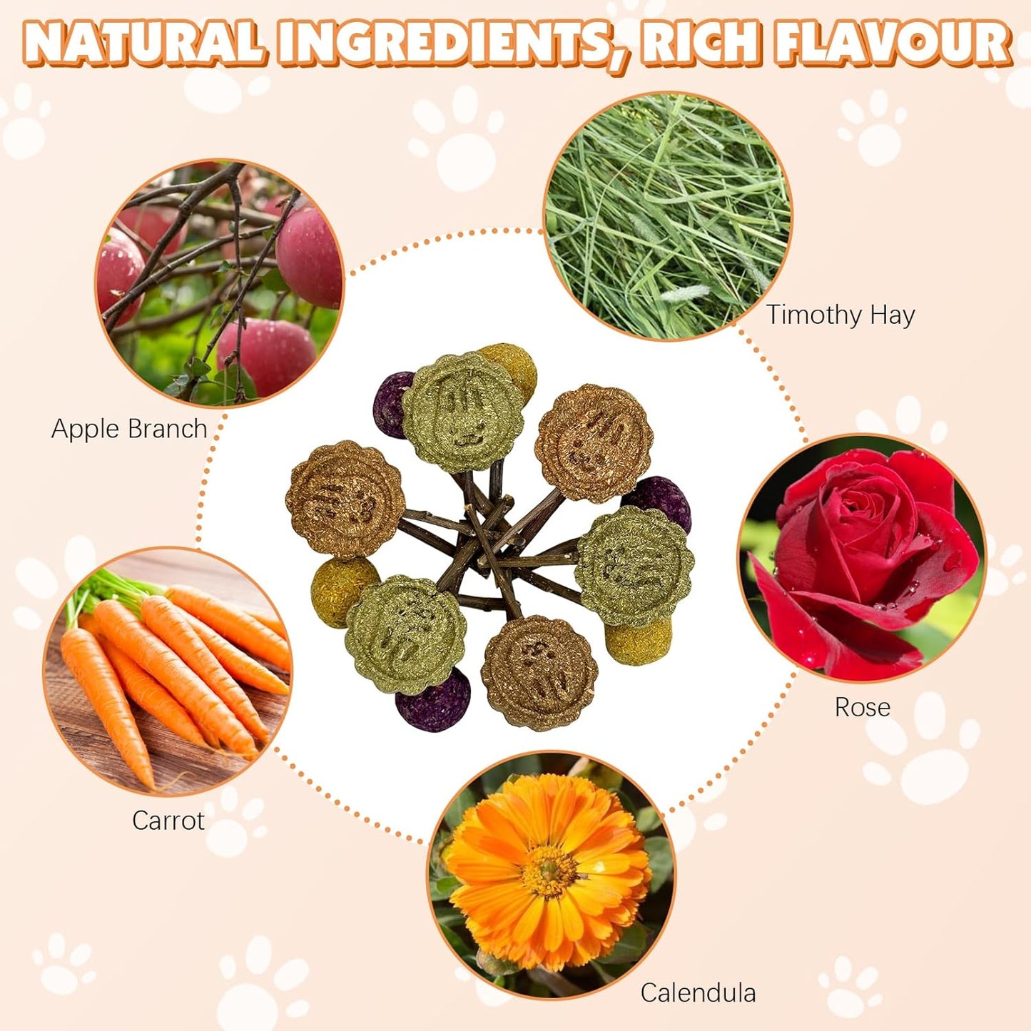 Fhiny Rabbit Chew Toys, 15 PCS Natural Bunny Lollipop Chew Sticks Handmade Guinea Pig Molar Treats for Teeth Small Animals Snacks for Guinea Pig Bunny Chinchilla Hamster Gerbil Teeth Care