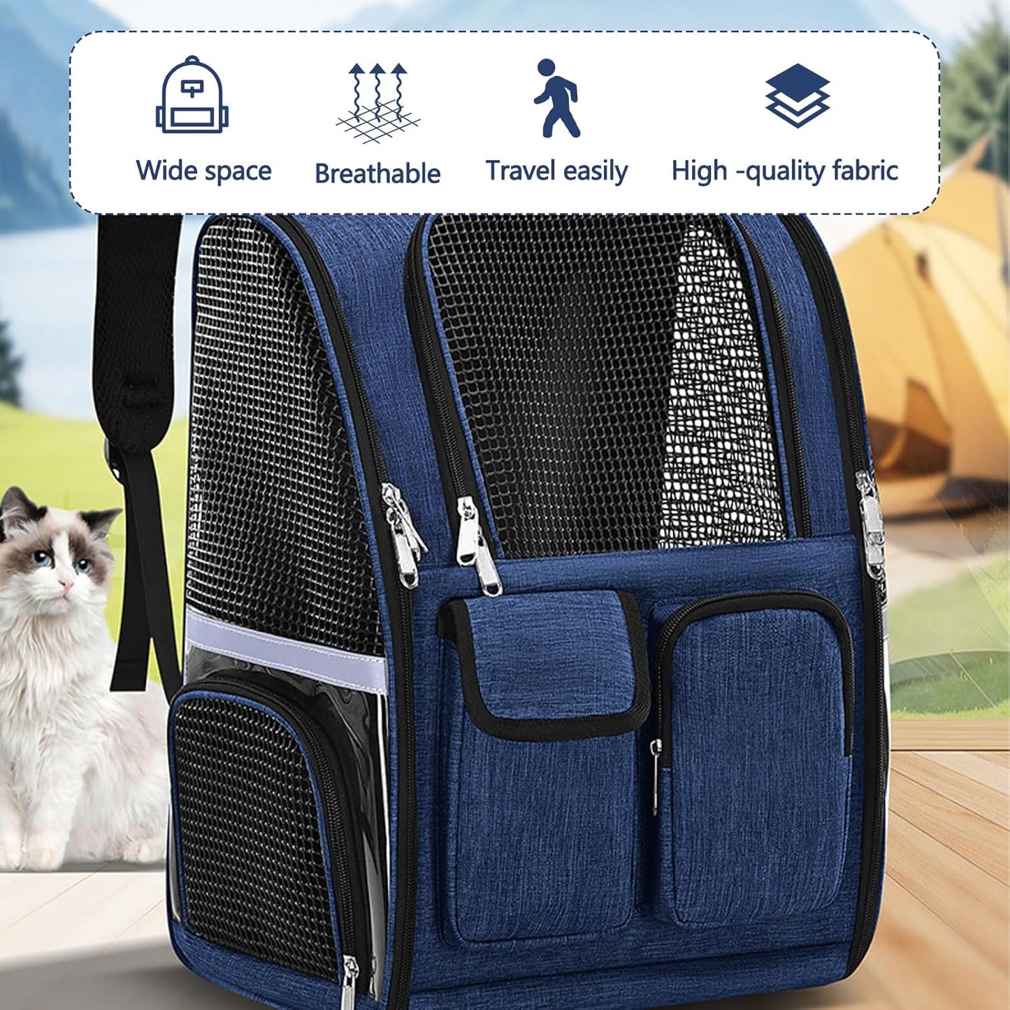 Pet Backpack, Airline Approved Dog Backpack, Cat Bag for Travel Hiking Bike Riding Walking Outdoor, Cat Backpack with Breathable Mesh(Gray)