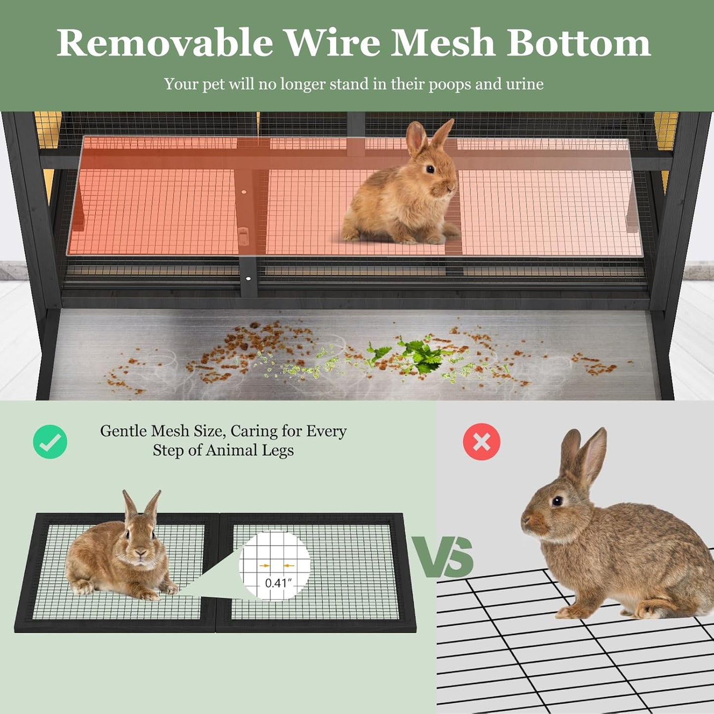 46.7" Rabbit Cage Elevated Bunny Cage Indoor, Outdoor Rabbit Hutch Hamster Cages for Small Animals, Wooden Guinea Pig Cages with Removable Tray & Waterproof Asphalt Roof & Bottom Wire Mesh