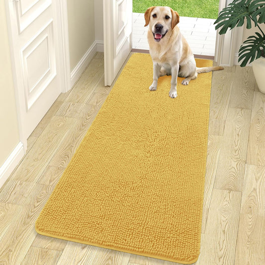 OLANLY Dog Door Mat for Muddy Paws 70x24, Absorbs Moisture and Dirt, Absorbent Non-Slip Washable Doormat, Quick Dry Chenille Mud Mat for Dogs, Entry Indoor Entryway Carpet for Inside Floor, Yellow