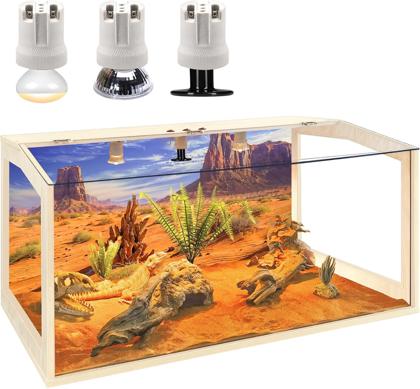 Prolee 65 Gallon Reptile Terrarium Tank Large 40" x 16" x 16", Bearded Dragon Tank with Roof Door, Snake Tank with Built-in Lamp Fixture and Switch, Side Windows, 40 Inch