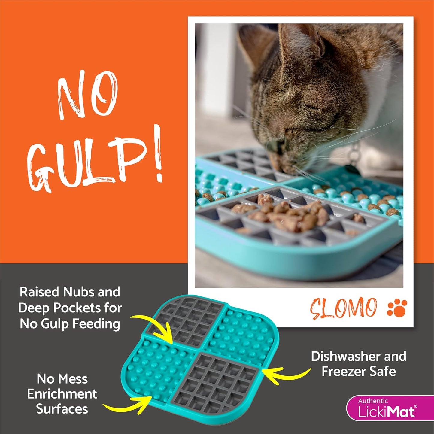 LickiMat Slomo, Cat Slow Feeder Lick Mat, Boredom Anxiety Reducer; Perfect for Food, Treats, Yogurt, or Peanut Butter. Fun Alternative to a Slow Feed Cat Bowl or Dish, Red