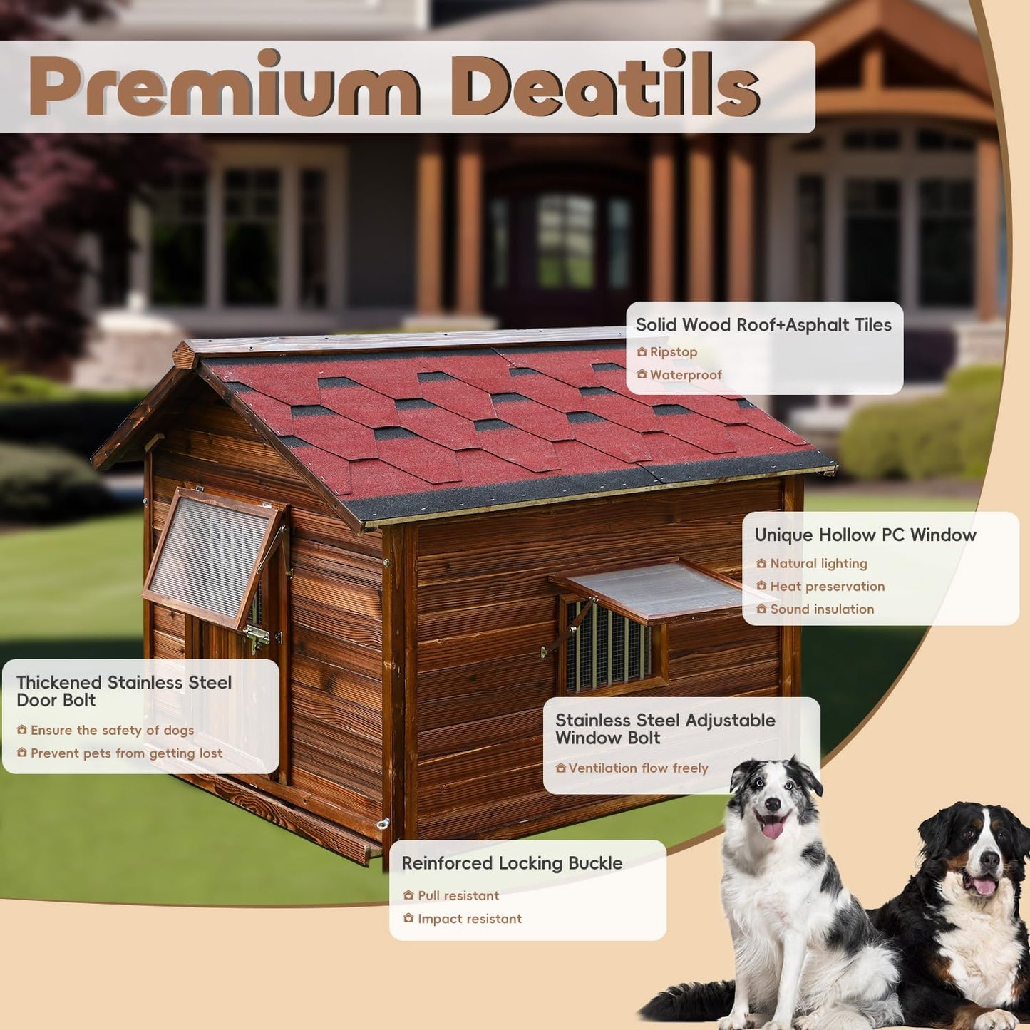 Big Outdoor Dog House for Large Breed Dogs with Removable Floor&Roof,Dog House Outdoor Weatherproof Warm Dog Houses for Medium Dogs,Heavy Duty Large Indoor Pet House,3XL-54.33"(D) X42.13(W) X46.46(H)