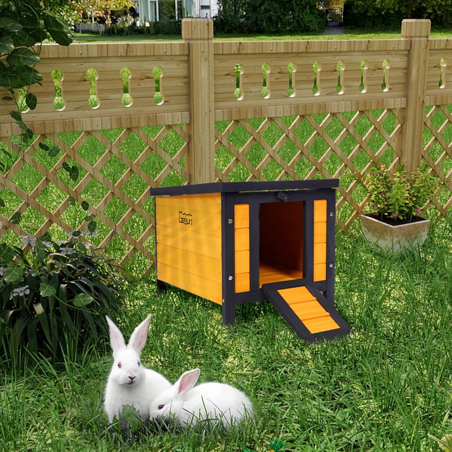GEGURI Outdoor Cat House Weatherproof, Rabbit Hutch & Indoor Bunny Cage, Wooden Shelter for Feral Cats, Rabbits, Chickens & Small Animals
