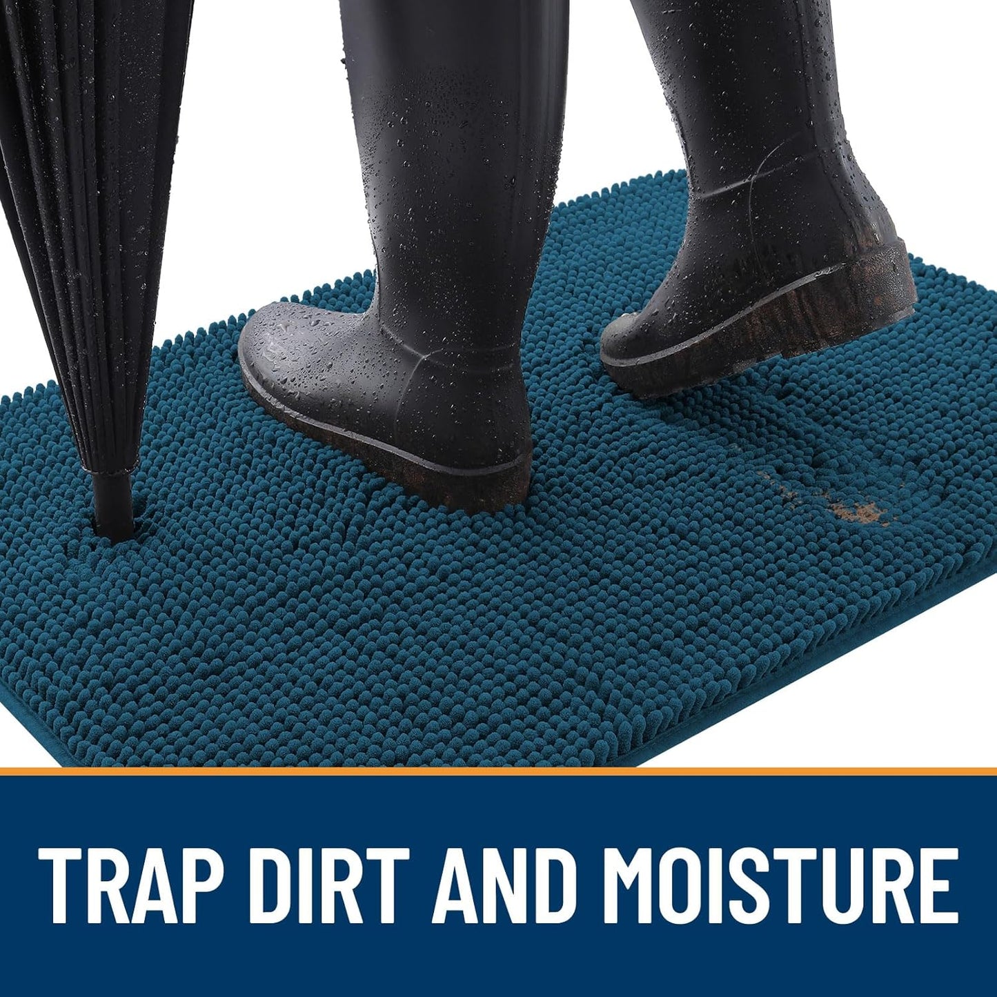 OLANLY Dog Door Mat for Muddy Paws 34x21, Absorbs Moisture and Dirt, Absorbent Non-Slip Washable Doormat, Quick Dry Chenille Mud Mat, Entry Indoor Entryway Carpet for Inside Floor, Atlantic Blue