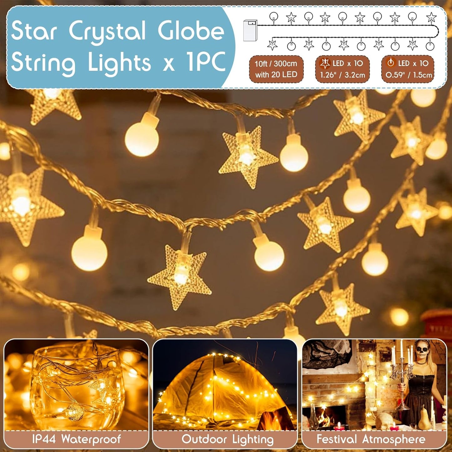 24" Dog& Cat Teepee Tent +28" Pet Cooling Mat +10ft Star String Light [2-Modes],Cotton Thicked Soft Comfort Anti-Slip Cushion (Used/Wash Separately), Indoor or Outdoor Large Pets Tents House