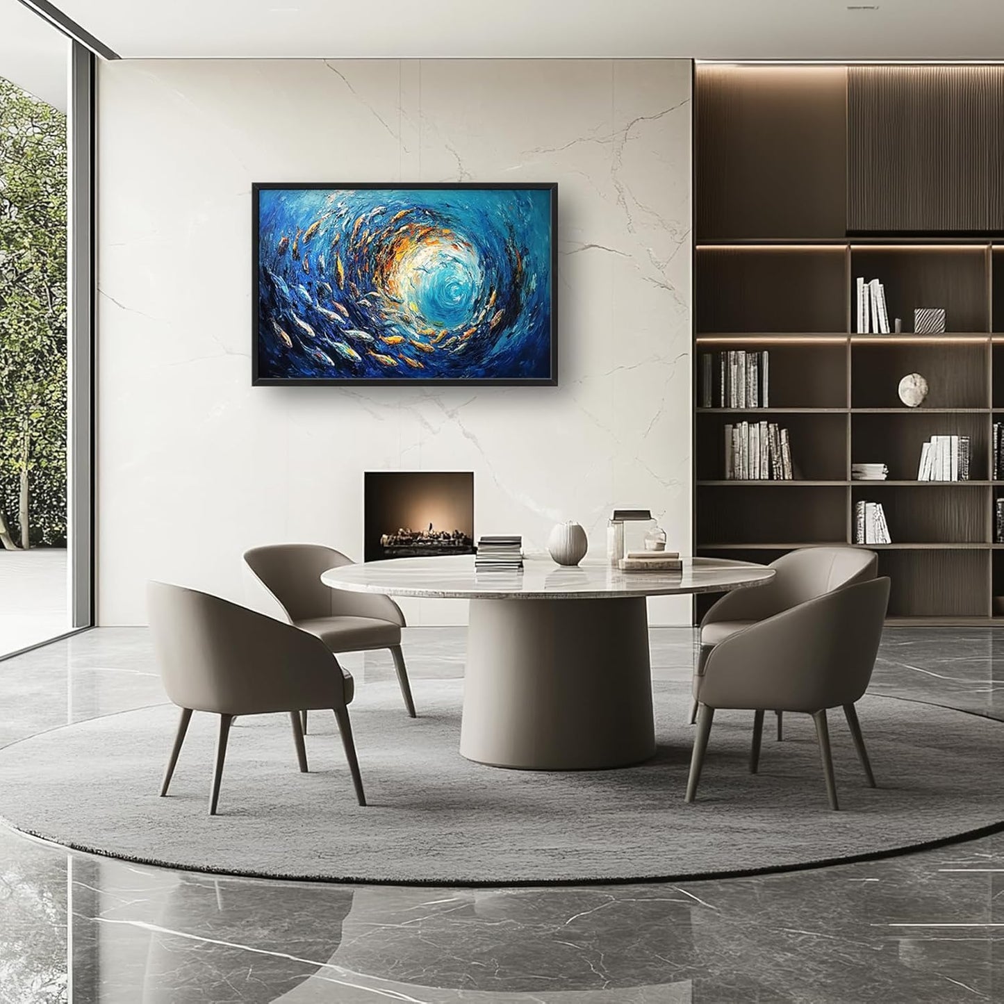 Extra Large Framed Abstract Ocean Fish Wall Art,Oversized Blue Sea Nautical Fish Wall Decor Pictures for Living Room,Canvas Print Painting Modern Artwork Bedroom Office Bathroom Home Decor 36L x24W