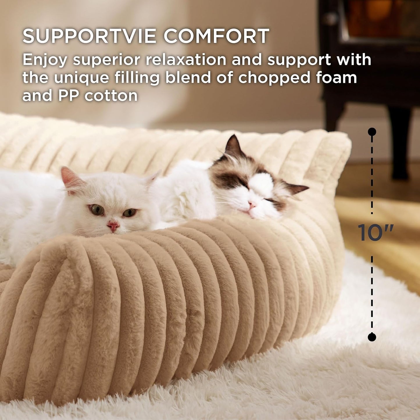 Bedsure Cute Cat Couch for Pets - Fluffy Small Dog Sofa with Premium Soft Corduroy Fleece, Pet Sofa with Removable Washable Cover, Supportive Dog Couch Bed for Small Medium Dogs, 30inch, Tuscan Beige