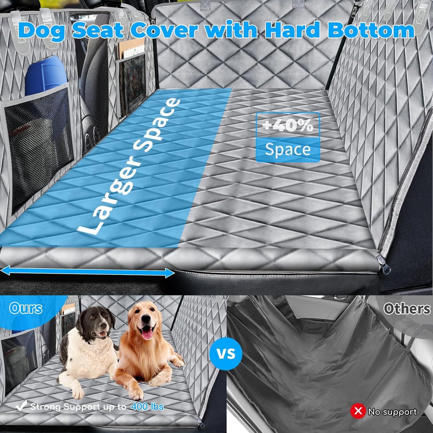 URPOWER Back Seat Extender for Dogs - Hard Bottom Dog Car Seat Cover Holds 400 lbs, Waterproof Dog Hammock Dogs Bed for Cars, SUVs & Small Trucks, Pet Backseat Protector with Mesh Window & Large Space